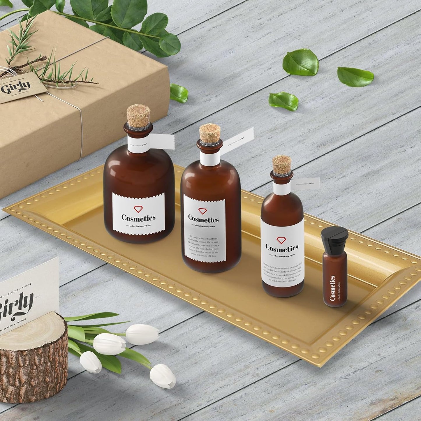 2 Pack Gold Bathroom Vanity Tray for Countertop with Beads, Small Plastic Toilet Tank Versatile Storage Organization Tray for Makeup, Perfume, Desk, Kitchen, Candles, 14"x7"x1", 36G