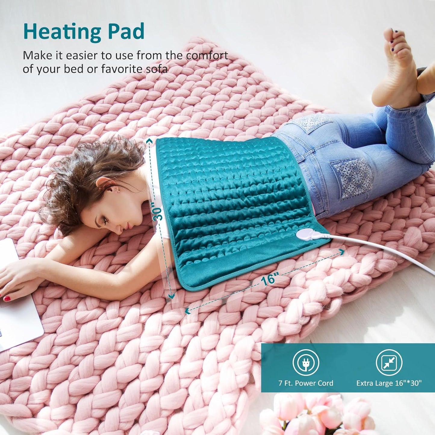 Electric Heating pad for Back/Shoulder/Neck/Knee/Leg Pain, Cramps and Arthritis Relief, 6 Fast Heating Settings, Auto-Off, Machine Washable, Moist Dry Heat Options, Extra Large 16"x30"