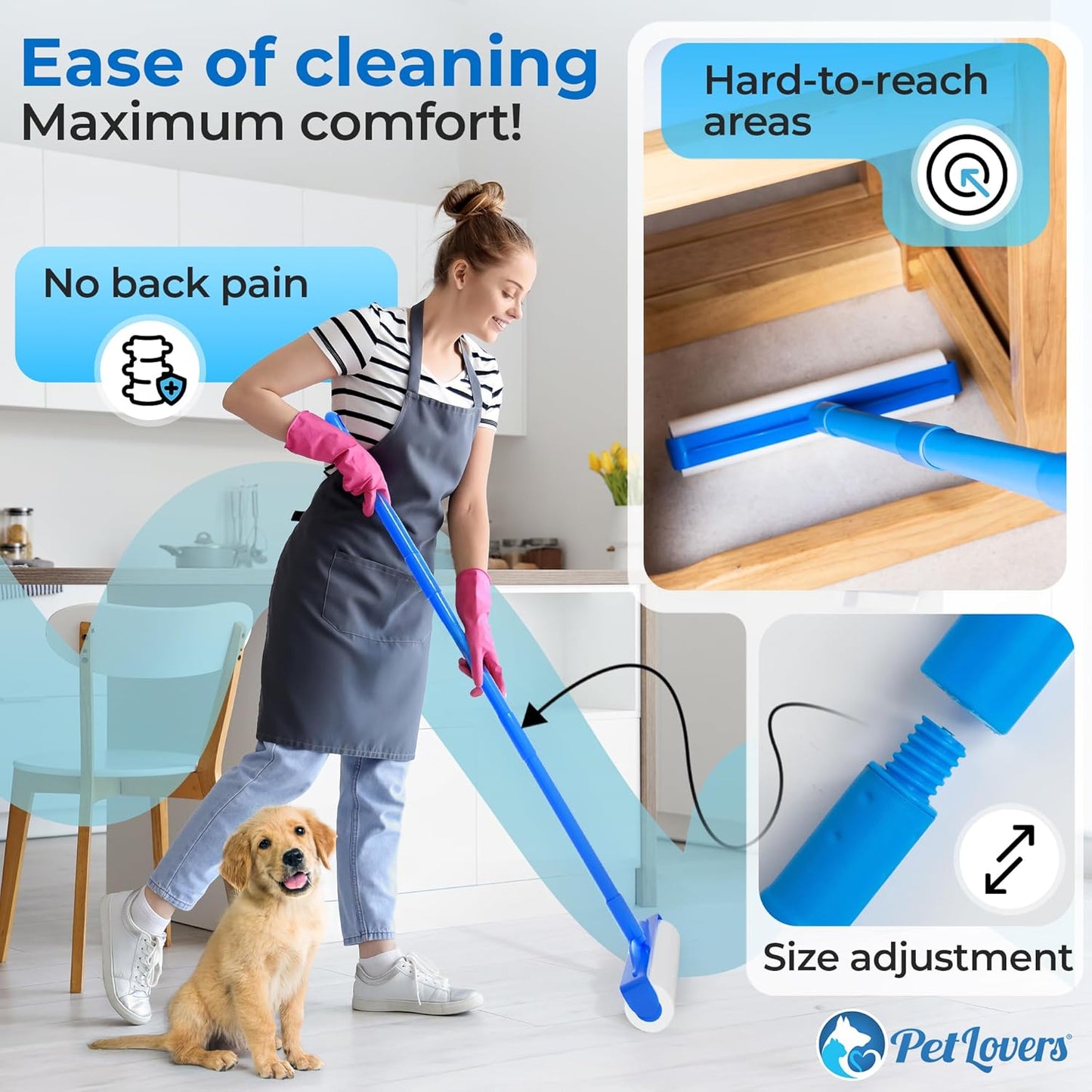 PetLovers Large Lint Roller with 3 Refills – 360 Total Sheets for Tackling Pet Hair, Extra Large Floor and Carpet Roller for Homes with Pets, Perfect for Floors, Furniture, and Loving Pet Owners