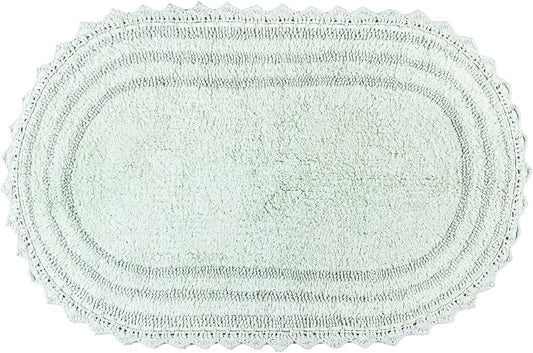 RAJRANG Bath Rug for Bathroom Kitchen Spa with Crochet Cotton Absorbent Soft Reversible Bath Mat Meadow Mist Oval 34x21 Inches