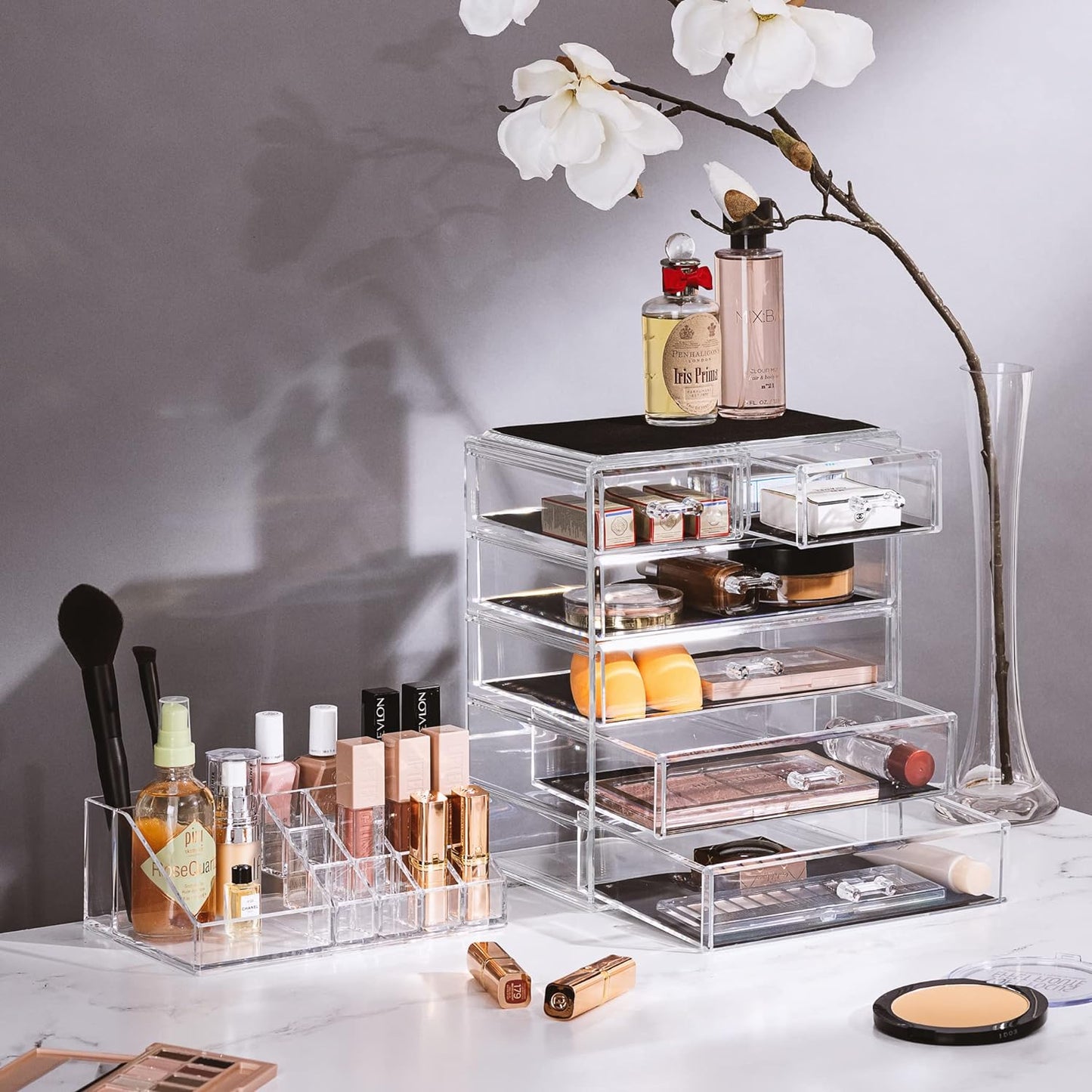 Sorbus Acrylic Makeup Organizer Set, 6-Drawer Vanity & Countertop Cosmetic Storage with Small & Wide Compartments, Clear Makeup Storage for Brushes, Lipsticks, Jewelry – Holiday Gift for Women & Teens