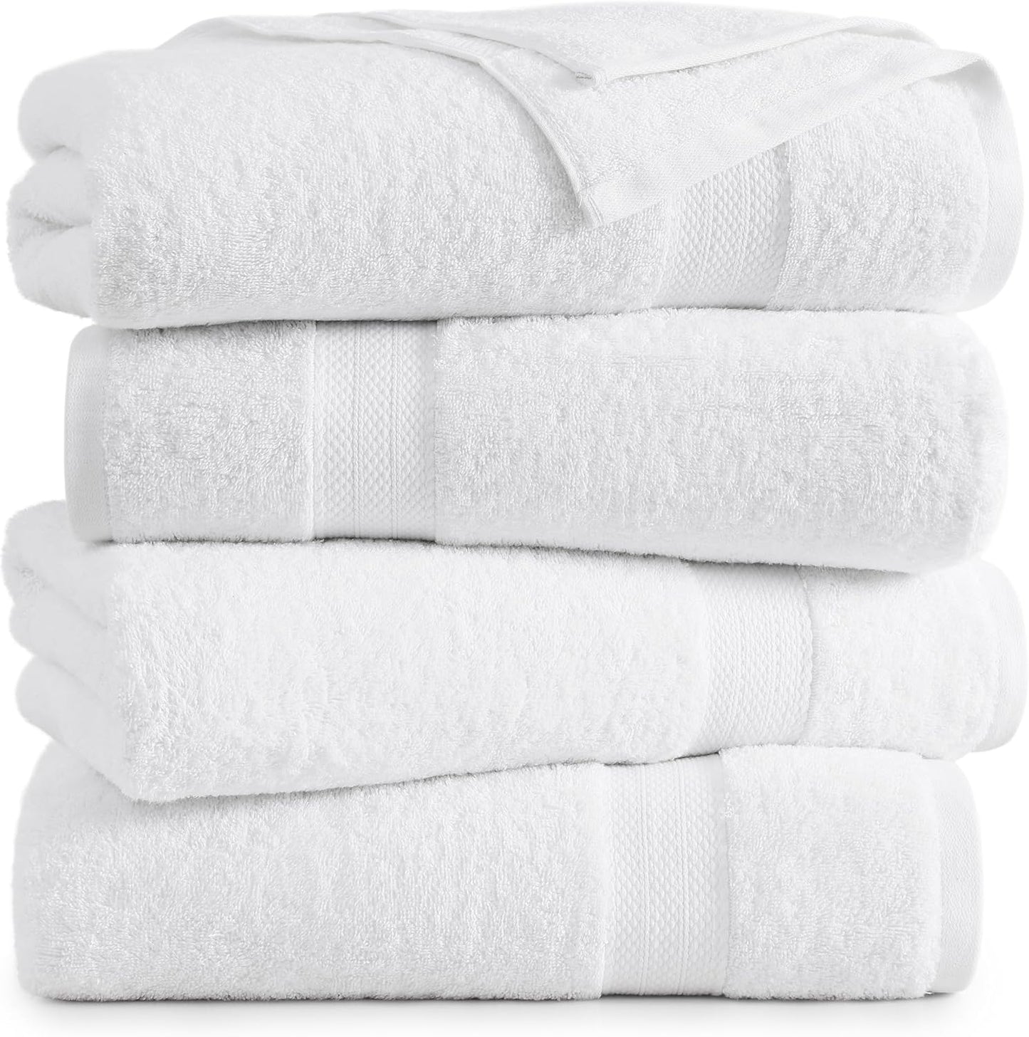 LANE LINEN 100% Cotton 4 Pack Bath Sheets (35"x66") - Ring Spun Cotton - Extra Large Bath Towels Set - Quick Drying, Soft & Absorbent Oversized Bathroom Towel Sets - Hotel Quality - White Towels