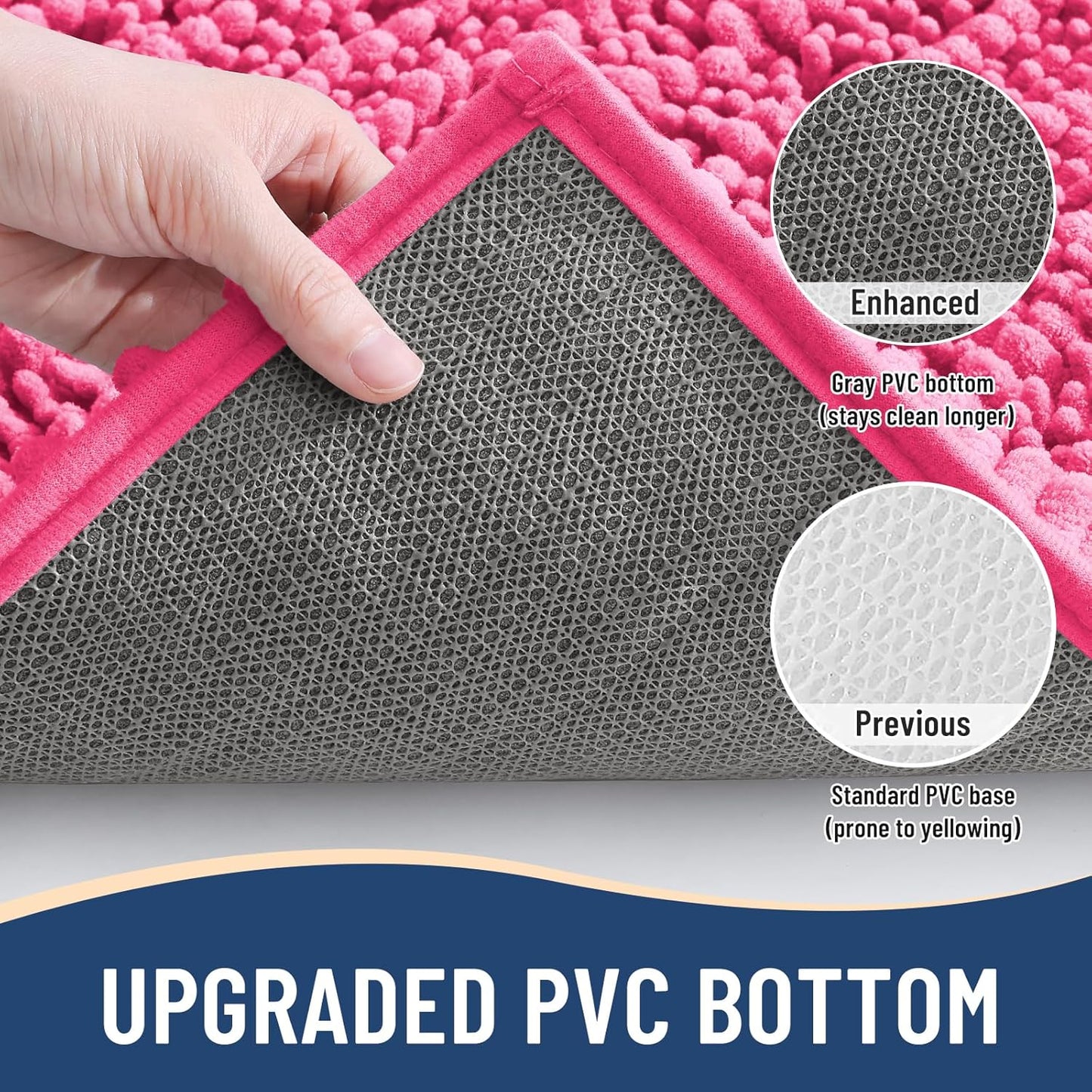 Arotive Luxury Chenille Bathroom Rug Mat, Extra Soft Thick Absorbent Shaggy Bath Rugs, Non-Slip Machine Wash Dry, Plush Bath Mats for Bathroom, Shower and Tub, 30x20, Deep Pink