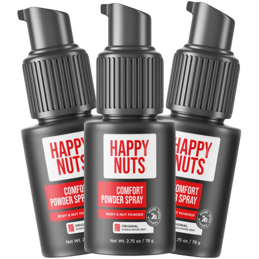 Happy Nuts Comfort Powder Spray: Anti Chafing & Mens Deodorant, Aluminum-Free, Sweat and Odor Control for Jock Itch, Groin and Men's Private Parts (2.75 Ounce (Pack of 3), Original)