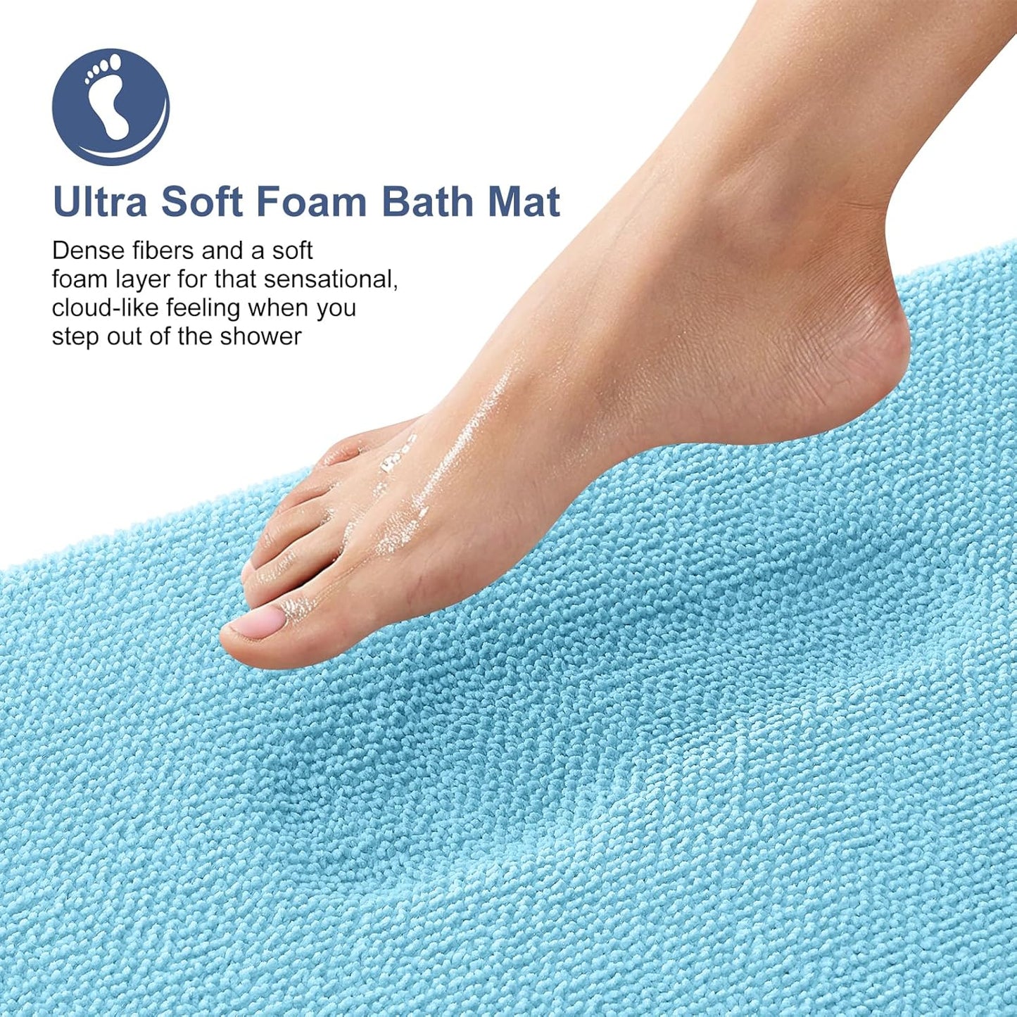 OLANLY Thick Memory Foam Bath Mat Rug 30x20, Extra Soft Absorbent Bathroom Rug, Quick Dry Bath Mats, Non-Slip, Machine Washable Carpet for Bathroom, Tub and Shower, Home Decor Accessories, Sky Blue