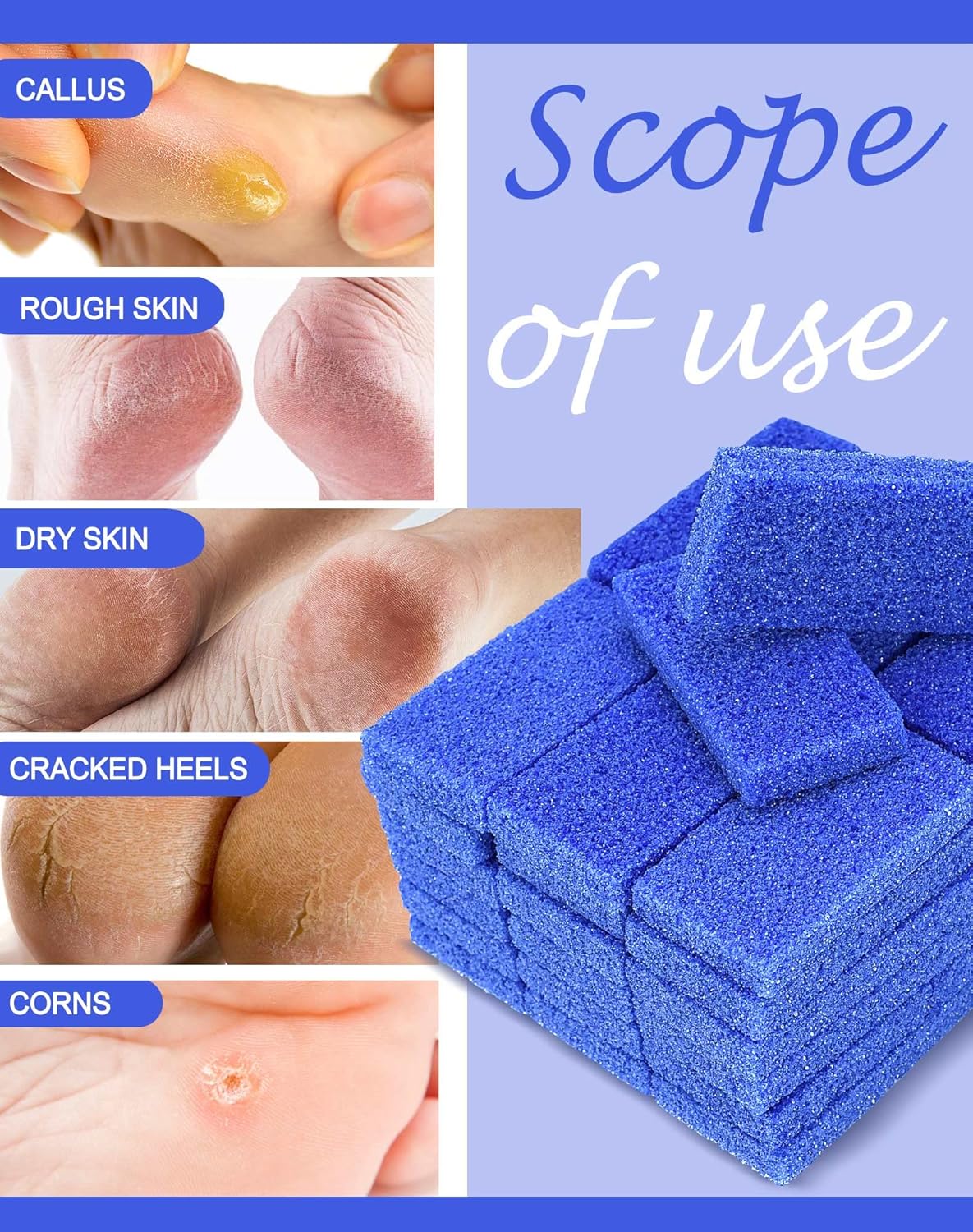 Maryton Disposable Foot Scrubber Pumice Pads, Pedicure Pumice Stone Dead Skin Callus Remover for Feet, 40Pcs (Dark Blue Coarse)