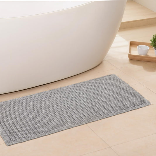 Waffle Bath Mat - Boho Bathroom Rugs Non Slip Washable, Super Absorbent & Quick Dry, Soft Bath Mat Farmhouse Bathroom Decor, 24'' x 48'', Light Grey