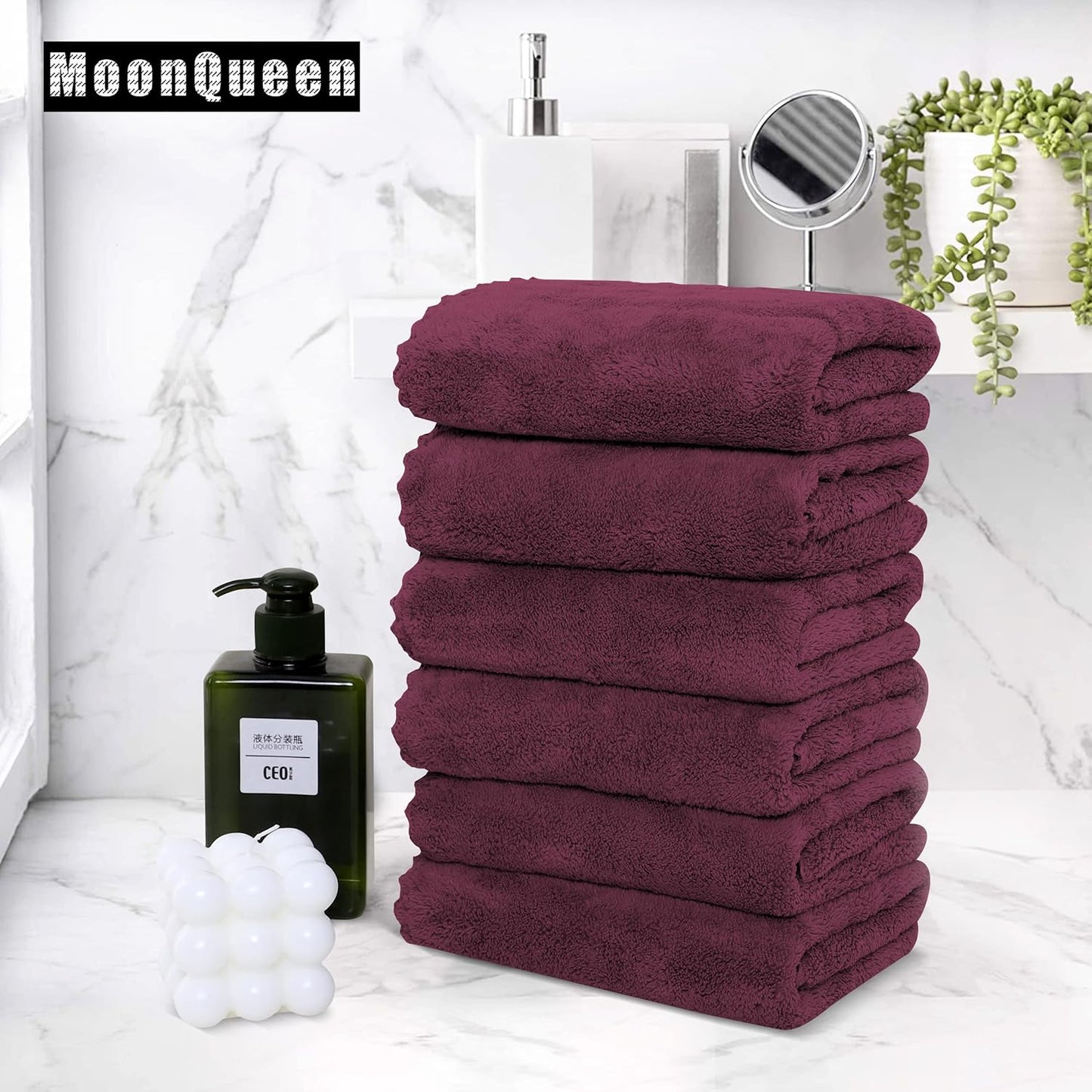 MOONQUEEN 6 Pack Premium Hand Towels - Quick Drying - Microfiber Coral Velvet Highly Absorbent Towels - Multipurpose Use as Hotel, Bathroom, Shower, Spa, Hand Towel 16 x 28 inches (Burgundy)