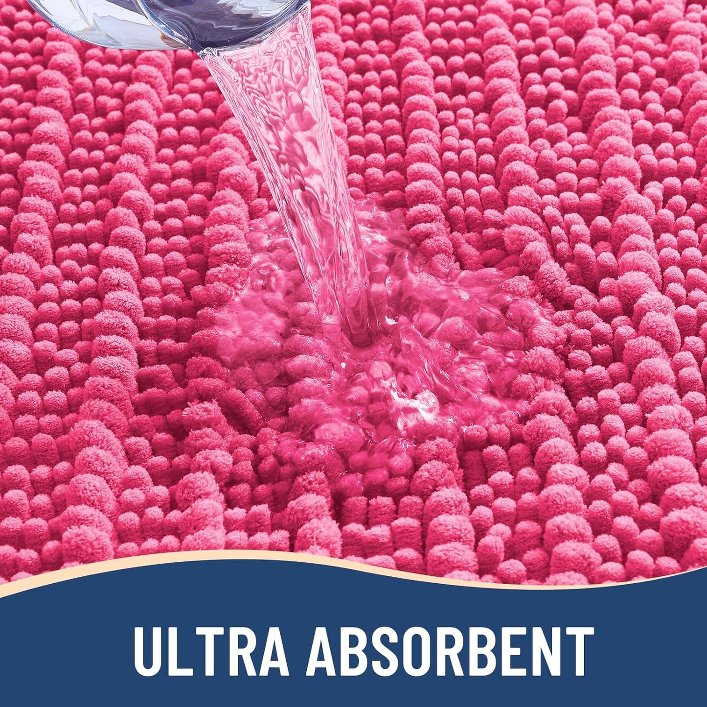 Arotive Luxury Chenille Bathroom Rug Mat, Extra Soft Thick Absorbent Shaggy Bath Rugs, Non-Slip Machine Wash Dry, Plush Bath Mats for Bathroom, Shower and Tub, 30x20, Deep Pink