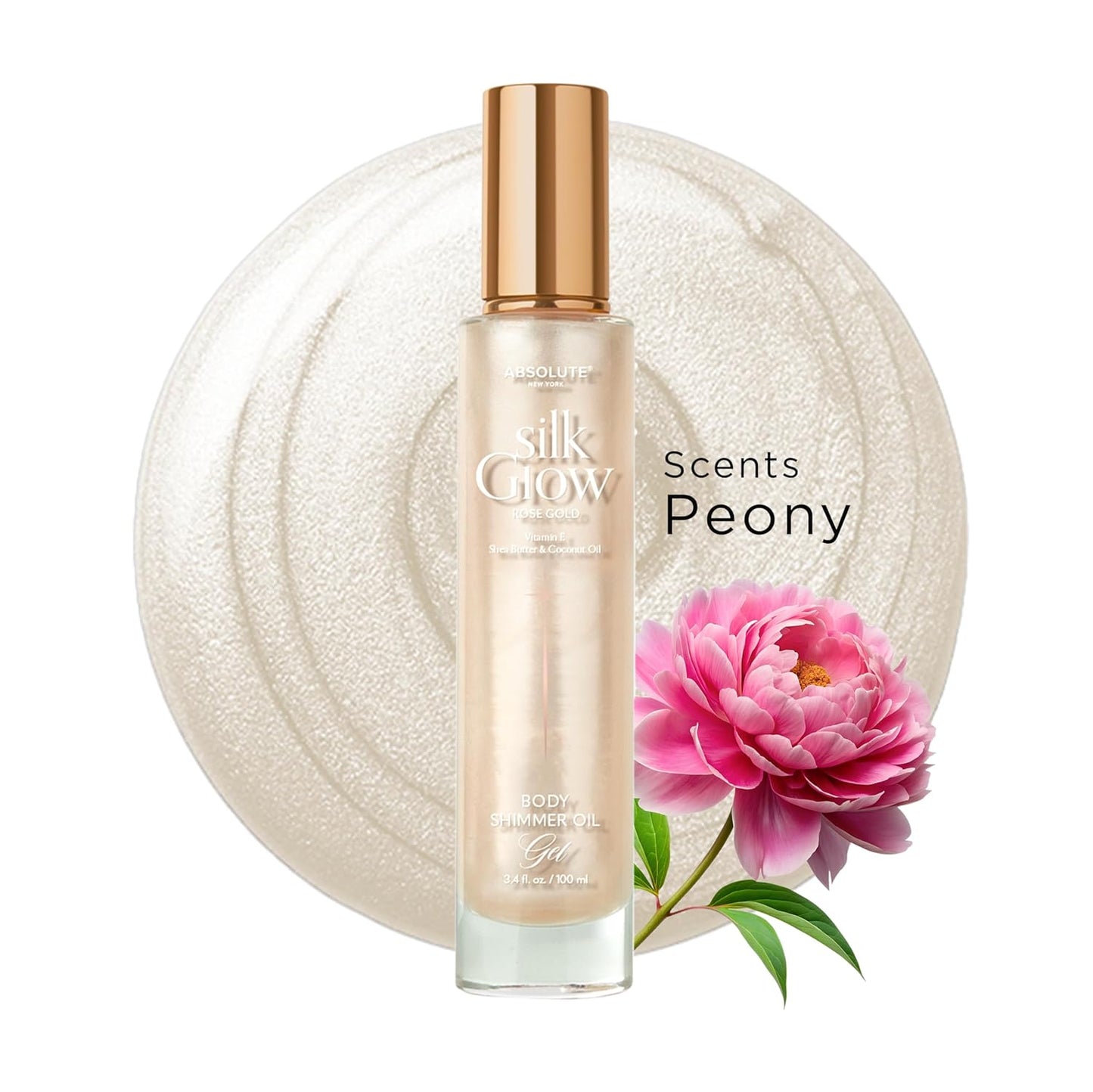 Absolute New York - Silk Glow Shimmer Mist Glow, Radiant, Shimmer Body & Face & Hair, Shea Butter, Coconut Oil, Vitamin E (SBGS05 Champagne Gold Oil Gel, 3.4 fl oz)