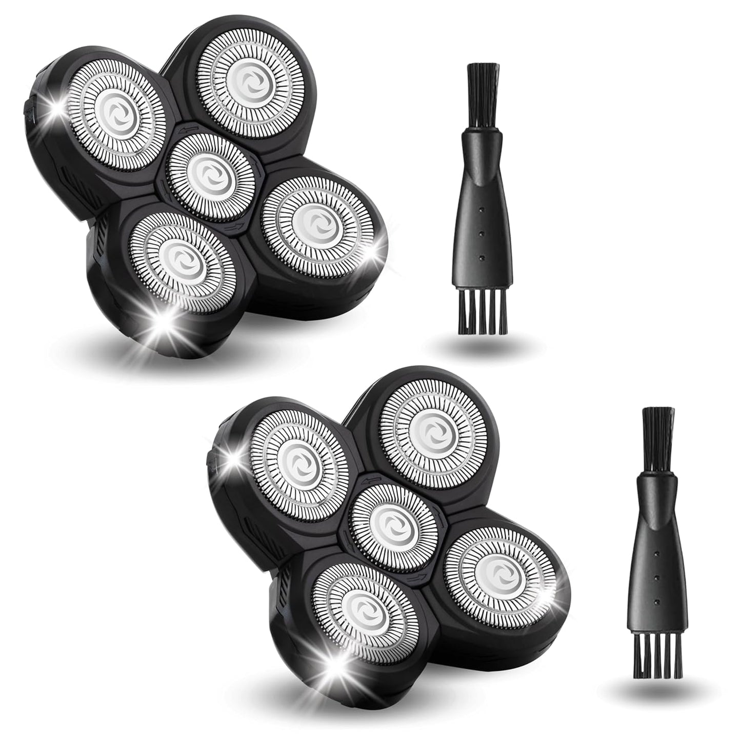 2 Pack Shaver Replacement Blades Compatible with Freedom Head Electric Razor Shaving, 5 Blades Shaver Replacement Heads for Head Shavers for Bald Men, Replacement Blades for Head Shaver Kit, 2 Brush