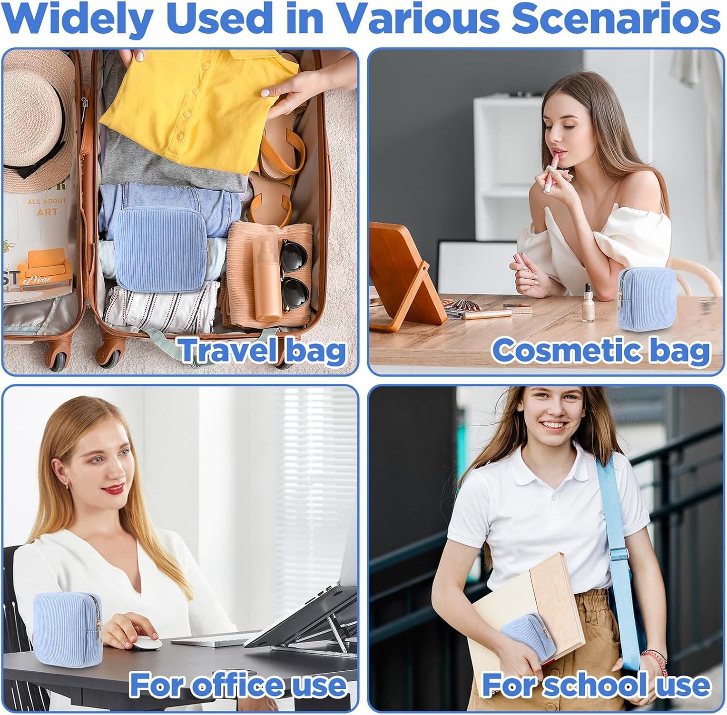Sanitary Pouch Corduroy Period Pouches for Teen Girls Zipper Portable Period Bag for Teen Girls Cosmetic Bag for Women(Blue)