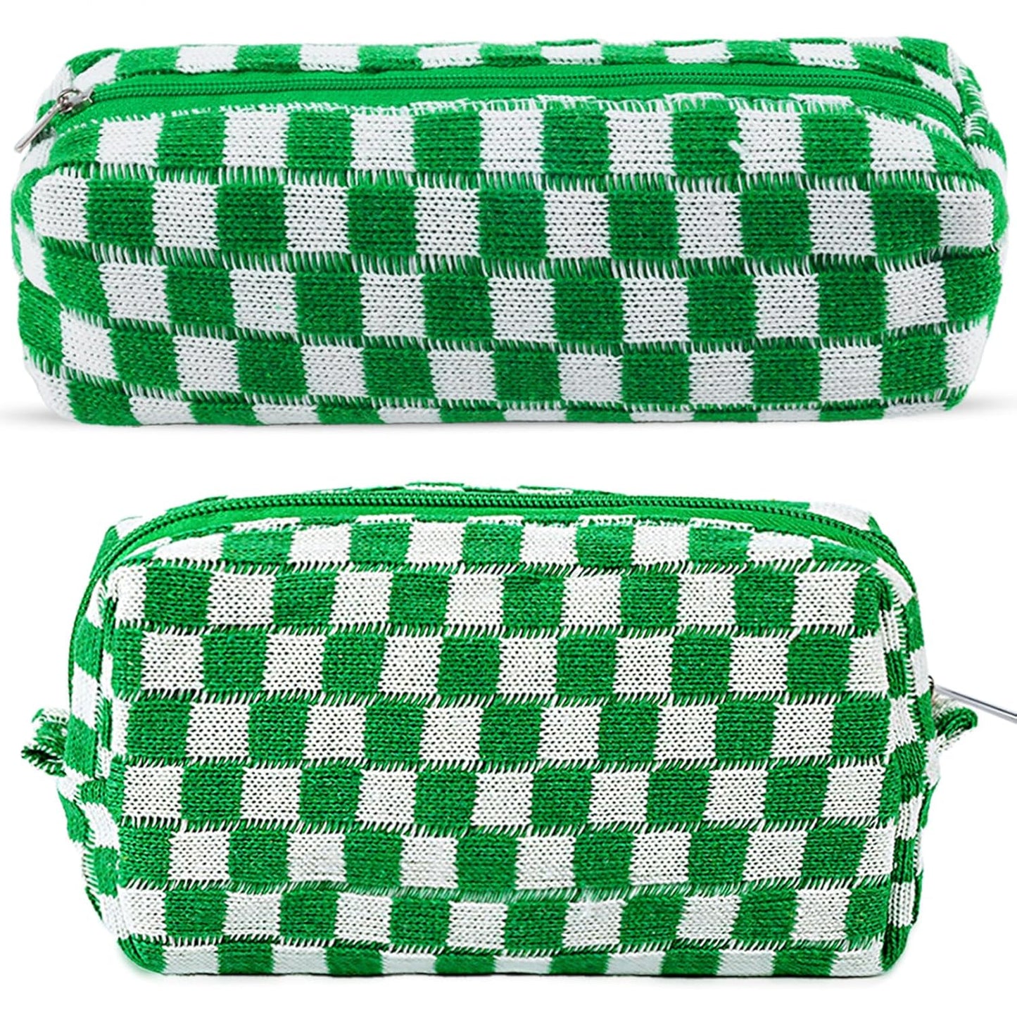 2Pcs Checkered Pencil Case Cute Pencil Pouch for Teens Checkered Makeup Bag Travel Cosmetic Bag Set Cute Makeup Pouch for Purse Portable Zippered Skincare Bags Preppy Toiletry Bags Organizer(Green)