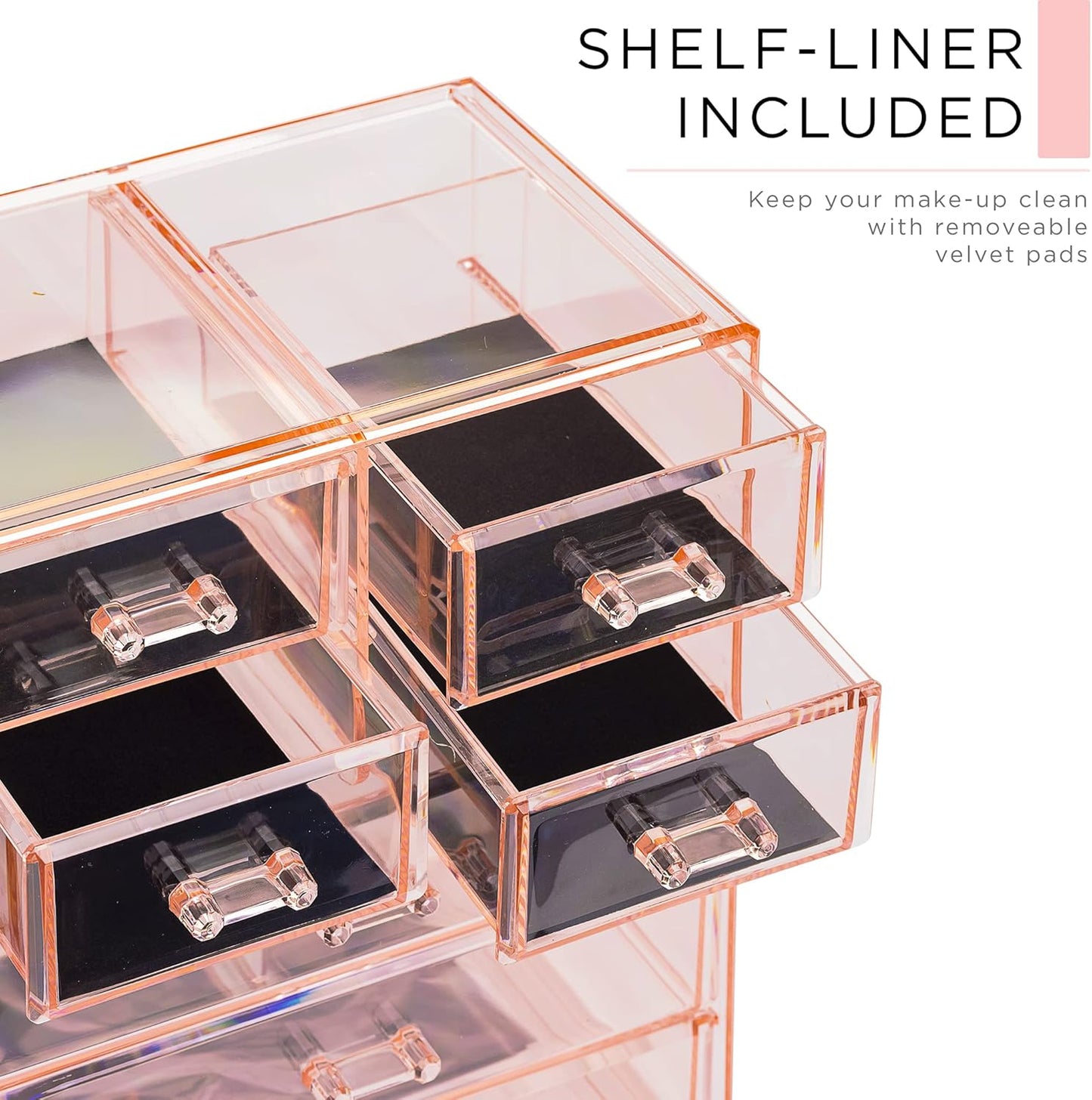 Sorbus Clear Cosmetic Makeup Organizer - Make Up & Jewelry Storage, Case & Display - Spacious Design - Great Holder for Dresser, Bathroom, Vanity & Countertop (3 Large, 4 Small Drawers) [Pink]