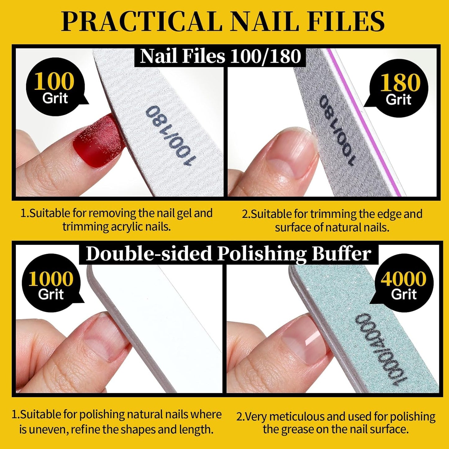 FANDAMEI Nail Care Set, Nail Files 100/180, Nail Buffer Block, Cuticle Tools, Nail Cuticle Nippers, Cuticle Trimmer, Cuticle Pusher, Manicure & Pedicure Kits, Toenail File, Yellow