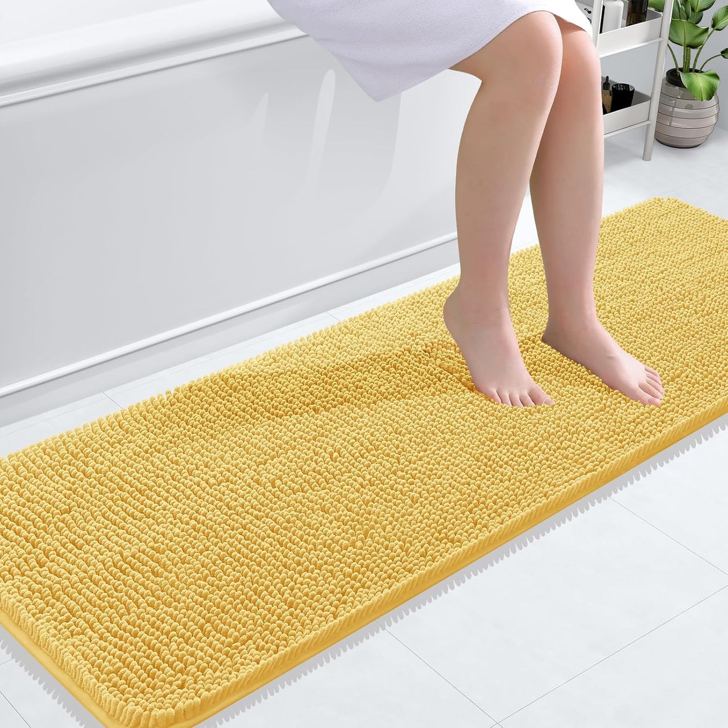 OLANLY Bathroom Rugs 59x20, Extra Soft Absorbent Chenille Bath Rugs, Rubber Backing Quick Dry, Machine Washable Bath Mats for Bathroom Floor, Tub and Shower, Home Decor Accessories, Yellow