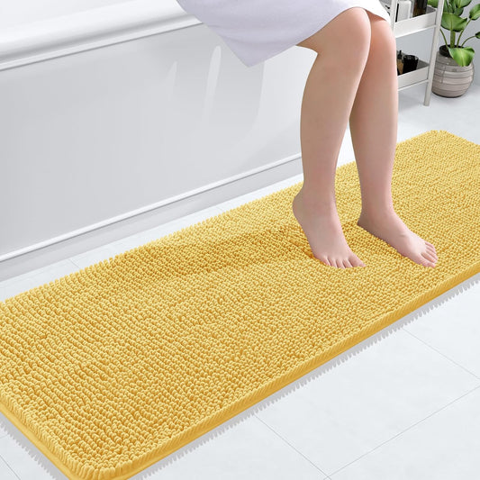 OLANLY Bathroom Rugs 59x20, Extra Soft Absorbent Chenille Bath Rugs, Rubber Backing Quick Dry, Machine Washable Bath Mats for Bathroom Floor, Tub and Shower, Home Decor Accessories, Yellow