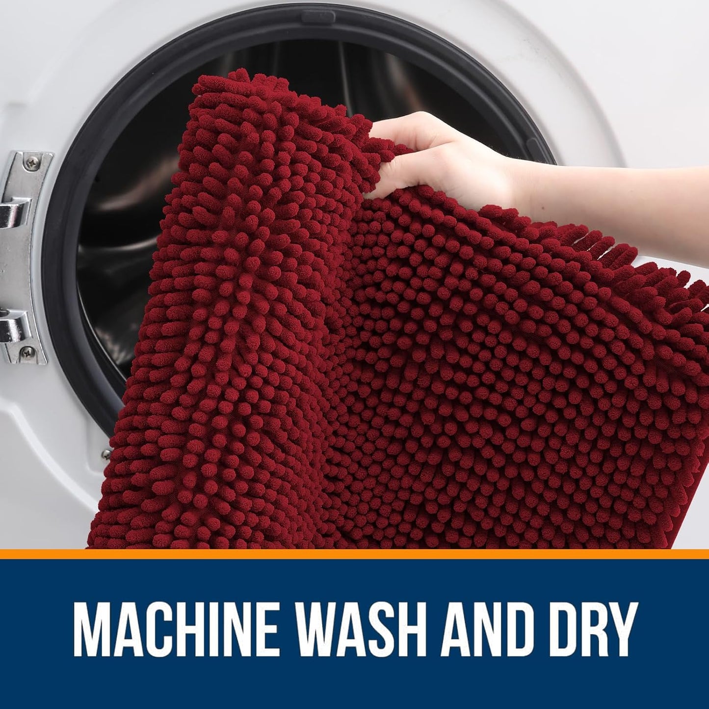 OLANLY Bathroom Rugs 24x16, Extra Soft Absorbent Chenille Bath Rugs, Rubber Backing Quick Dry, Machine Washable Bath Mats for Bathroom Floor, Tub and Shower, Home Decor Accessories, Red