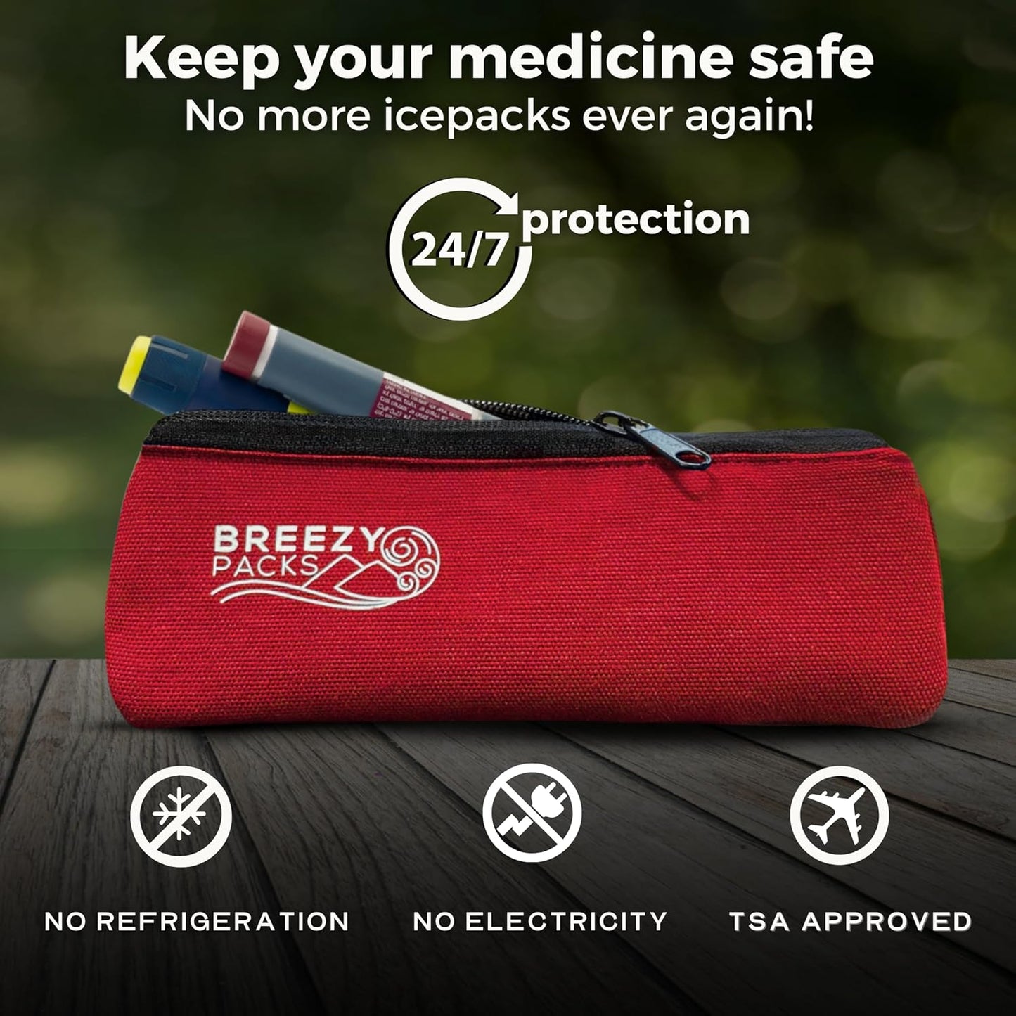 Insulin Pens Cooler Travel Case 24/7 Protection | EpiPen Carry Medical Bag | TSA-Approved Diabetic Case Without Icepacks | Keep medicine at room temp. | Breezy Basic (Red)