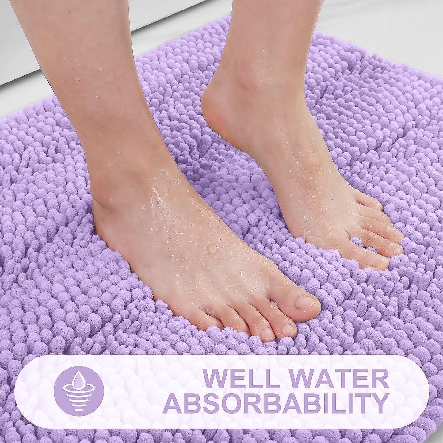 Grandaily Chenille Striped Bathroom Rugs 24x16, Extra Thick and Absorbent Bath Mats, Non-Slip Soft Plush Shaggy Shower Carpet, Machine Wash Dry, Bath Rug for Bathroom, (Small, Purple)