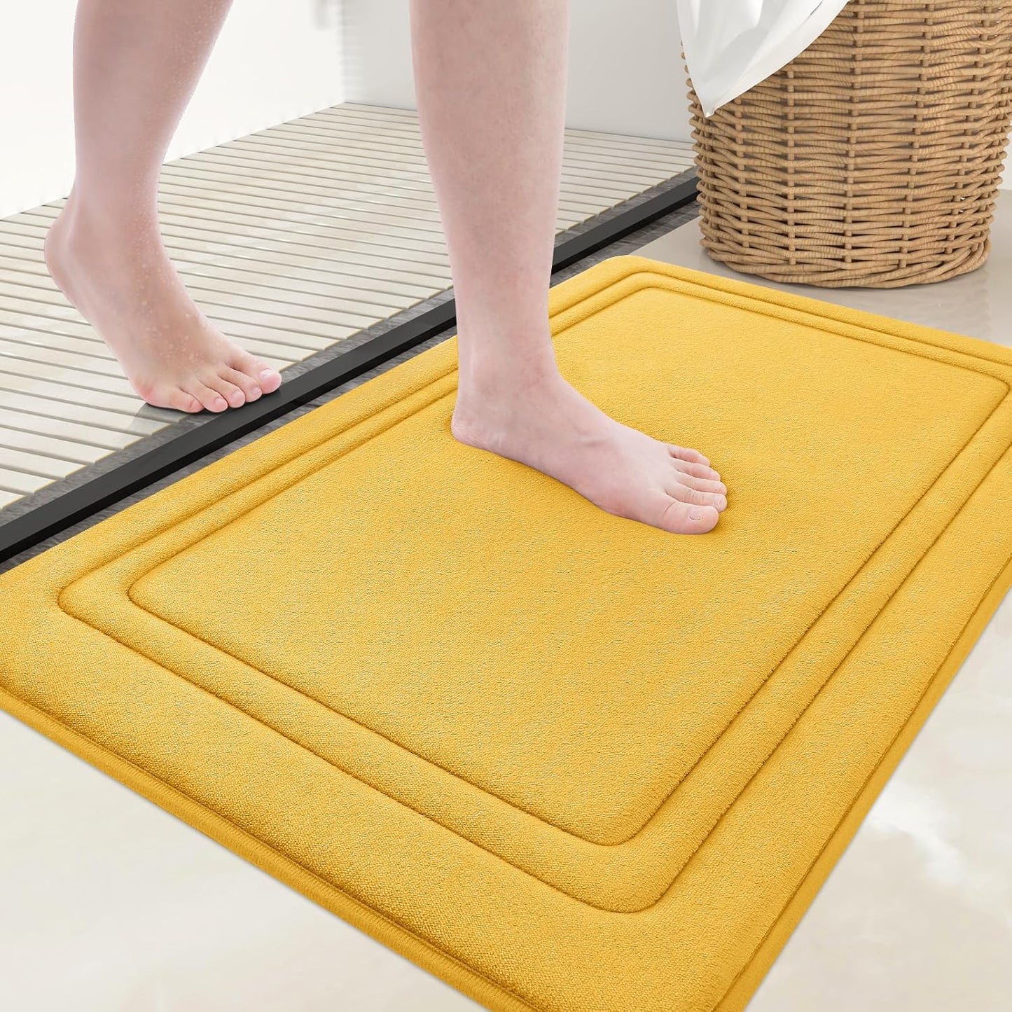 Grandaily Memory Foam Bath Mat Rug 30x20, Ultra Soft, Non-Slip and Absorbent Bathroom Rugs, Machine Wash Dry, Comfortable Bath Carpet for Bathroom Floor, Tub and Shower, Yellow