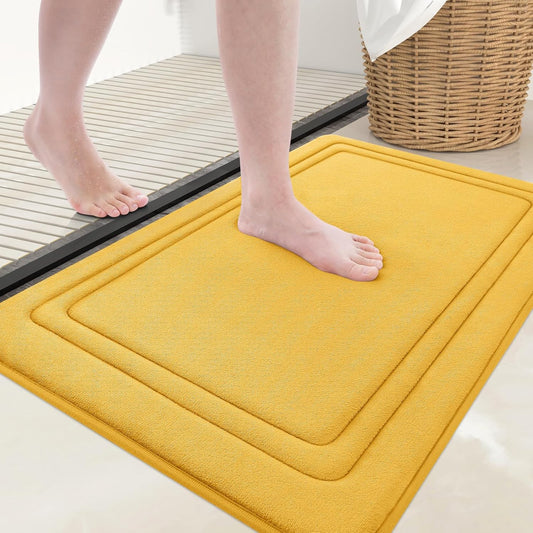 Grandaily Memory Foam Bath Mat Rug 30x20, Ultra Soft, Non-Slip and Absorbent Bathroom Rugs, Machine Wash Dry, Comfortable Bath Carpet for Bathroom Floor, Tub and Shower, Yellow