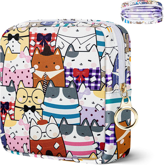 Tampon Holder for Purse, Canvas Period Bag Sanitary Napkin Storage Bag for Girls Womens, Portable Feminine Emergency Pad Period Pouch(Colorful Kittens)