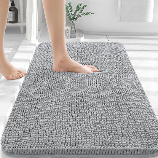 OLANLY Bathroom Rugs 36x24, Extra Soft Absorbent Chenille Bath Rugs, Rubber Backing Quick Dry, Machine Washable Bath Mats for Bathroom Floor, Tub and Shower, Home Decor Accessories, Light Grey