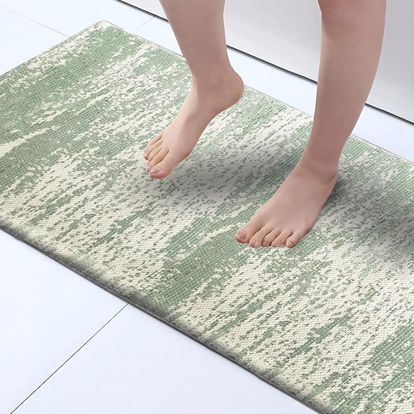 HDFK Graffiti Bath Mat | Non Slip Water Absorbent Quick Dry Woven Floor Mats | Thin Machine Washable Modern Shower Rug | Low Pile Profile Fit Under Door Vanity Bathroom Rugs | 30x20 Inch Sage Green