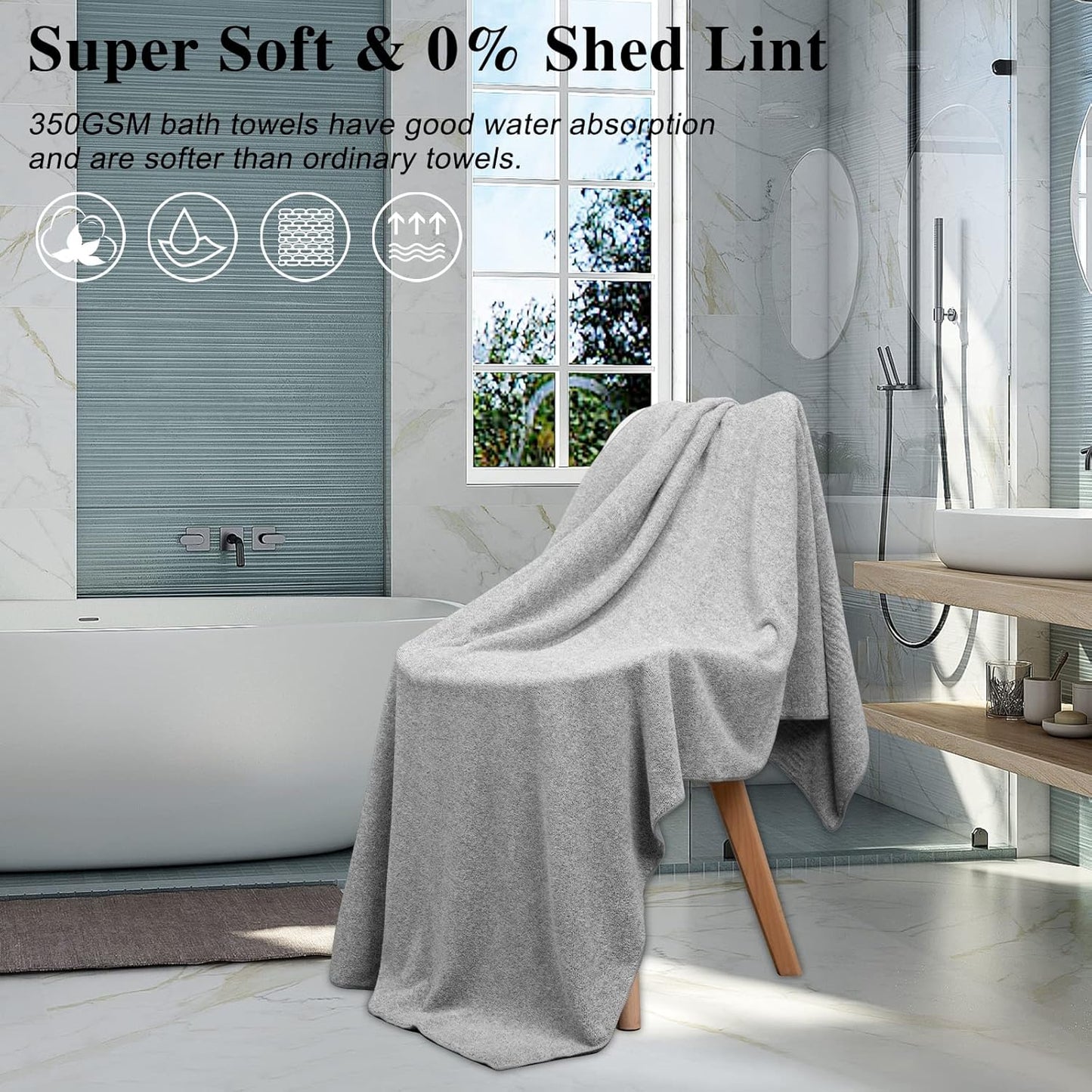 SEISSO Bath Towels, Extra Absorbent & Quick Drying Towels for Bathroom, Viscose Made from Bamboo Soft Bath Sheet (35 x 63inch), Premium Towel Multipurpose Use for Fitness, Spa, Yoga, Grey (2pack)