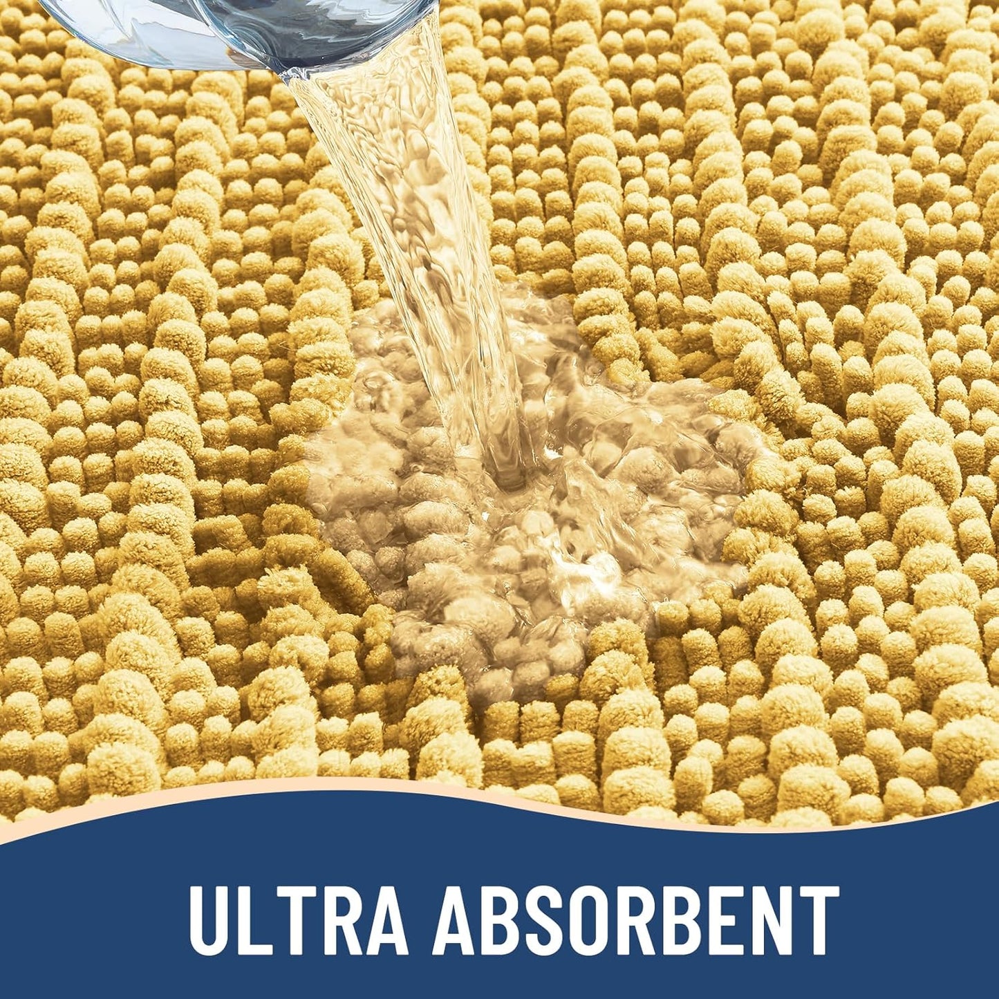 Arotive Luxury Chenille Bathroom Rug Mat, Extra Soft Thick Absorbent Shaggy Bath Rugs, Non-Slip Machine Wash Dry, Plush Bath Mats for Bathroom, Shower and Tub, 60x24, Yellow