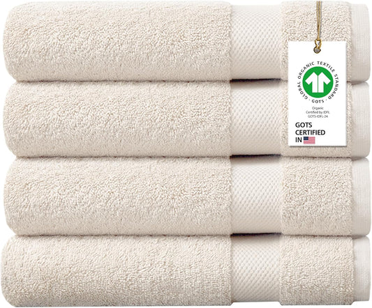 Delara 100% Organic Cotton Towels 650 GSM Plush Feather Touch Quick Dry Bath Sheet, Pack of 4 GOTS Certified, Oeko-Tex Green Certified, Organic Cotton Bath Sheet, 36"X70"
