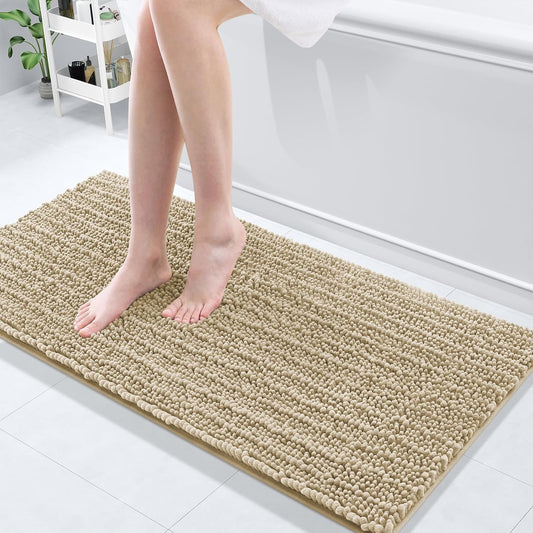 Arotive Luxury Chenille Bathroom Rug Mat, Extra Soft Thick Absorbent Shaggy Bath Rugs, Non-Slip Machine Wash Dry, Plush Bath Mats for Bathroom, Shower and Tub, 47x17, Beige