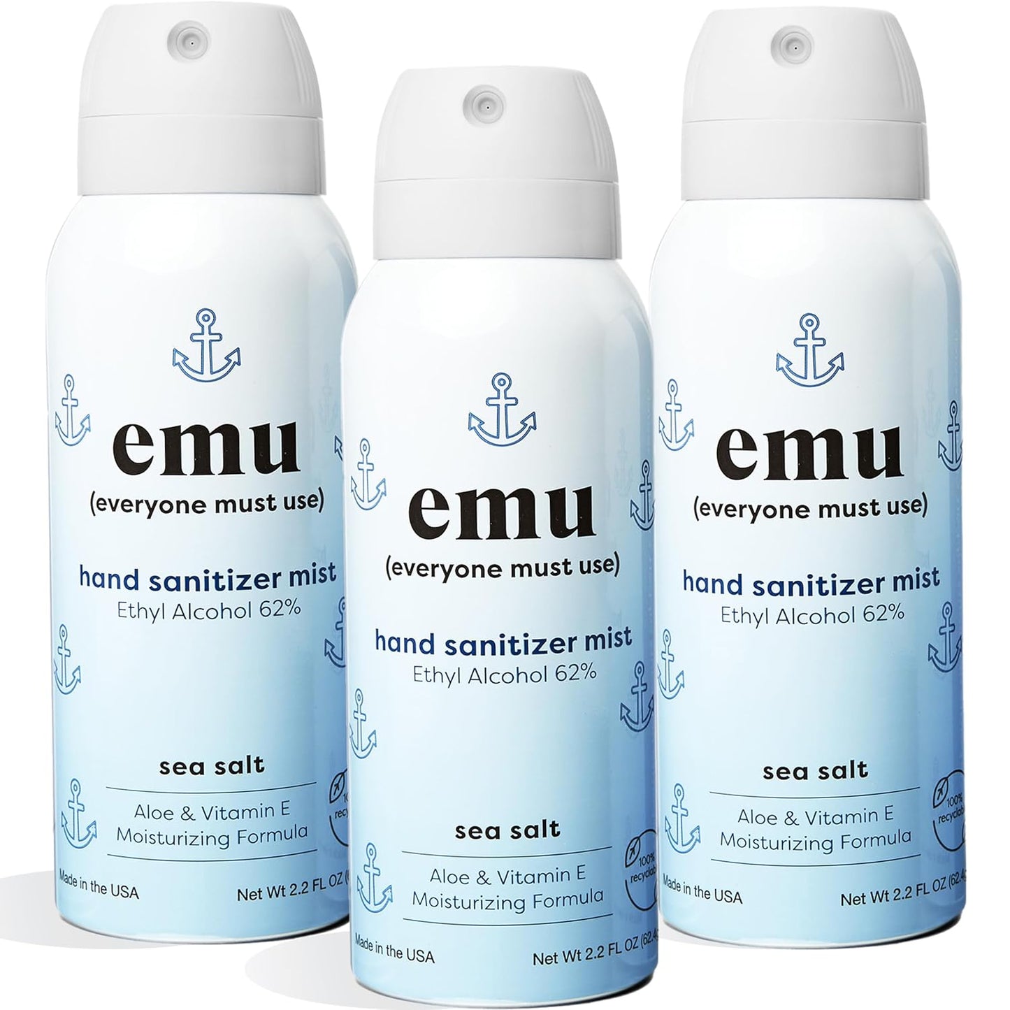 EMU (EVERYONE MUST USE) Hand Sanitizer pocket spray, Travel size 2.2oz. Cleanses Your Hands, Hydrating. Hand soap bulk. 24-hour disinfectant sanitizing. Made in USA (Sea Salt_3)