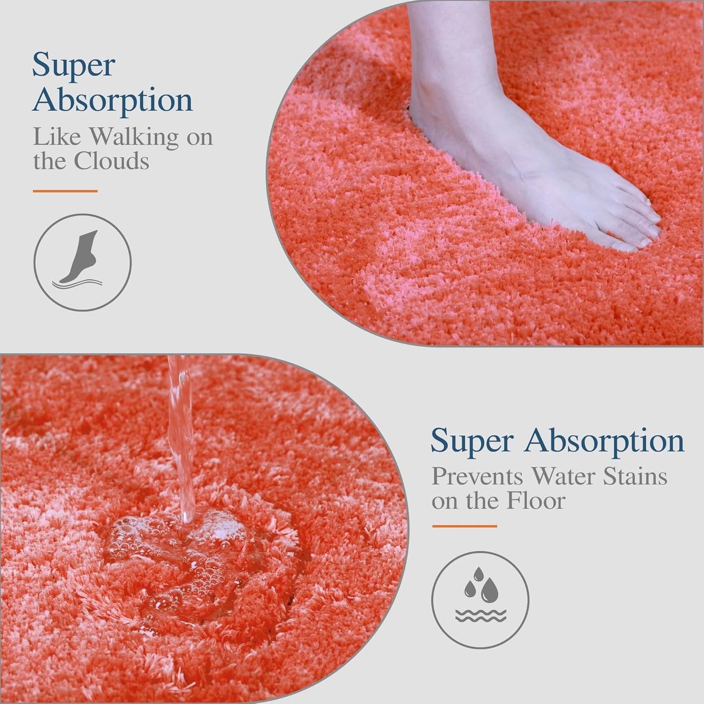 Walensee Bath Rug for Bathroom Non Slip Bathroom Mat (20 x 32, Iiving Coral) Water Absorbent Soft Microfiber Shaggy Rug Machine Washable Bath Mat Thick Plush Shower Mat