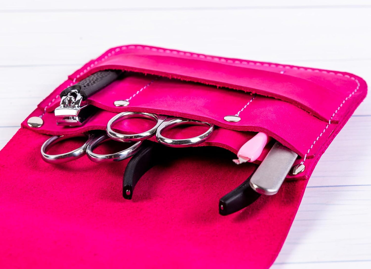 Leather Manicure Set Case Grooming Kit Organizer (Dark Brown)