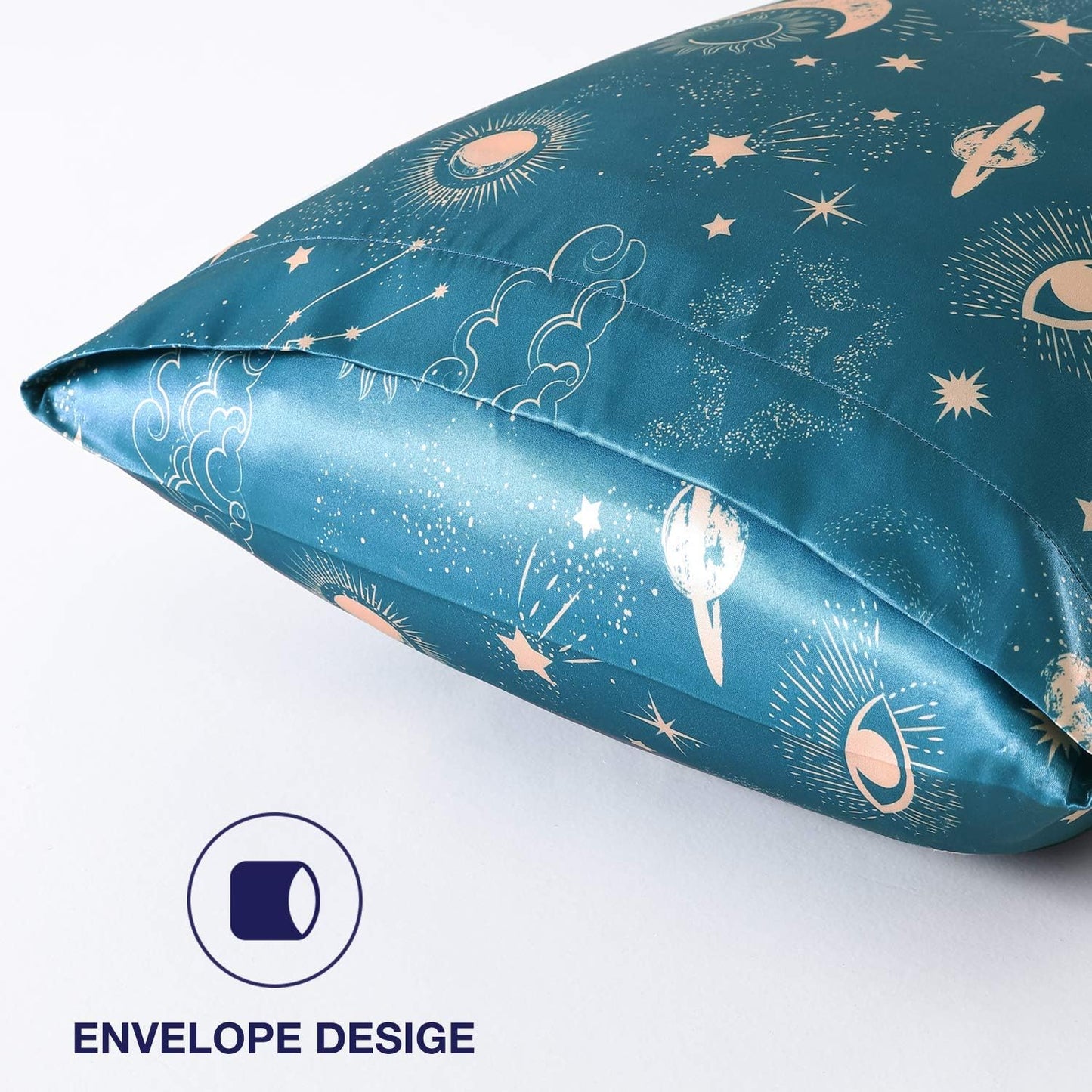 EXQ Home Satin Pillowcase for Hair and Skin, Soft Cooling Printed Pillow Cases King Size Set of 2 Satin Pillow Case with Envelope Closure（Sun,20x40 inches