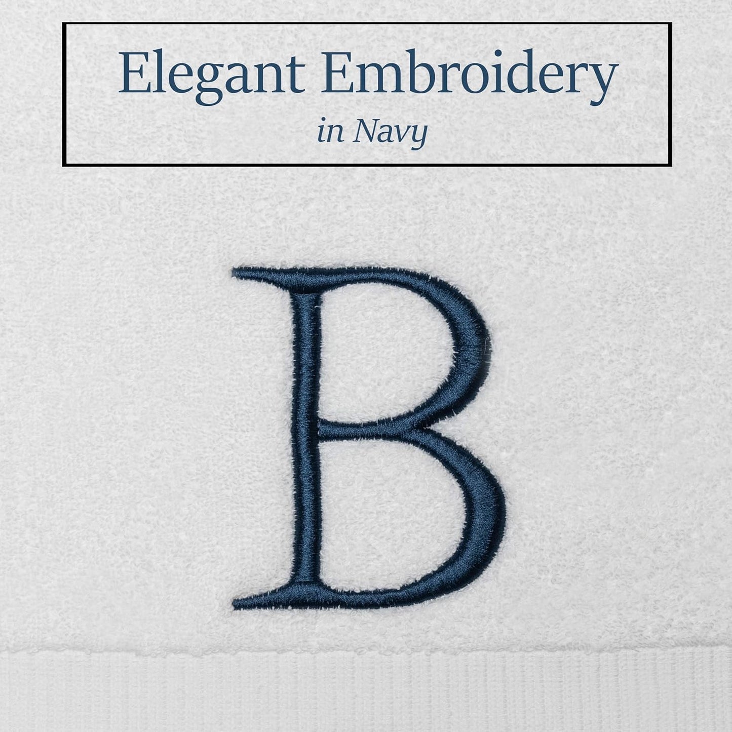 Monogrammed Hand Towels for Bathroom - Luxury Hotel Quality Personalized Initial Decorative Embroidered Bath Towel for Powder Room, Spa - GOTS Organic Certified - Set of 2 Navy Letter B