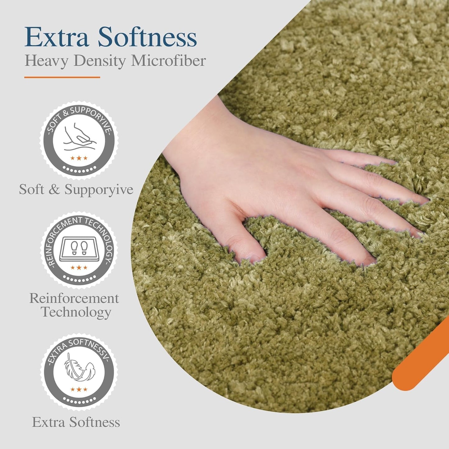 Walensee Contour Rug (20x24, Olive Green) Non Slip Bath Mat for Bathroom Water Absorbent Soft Microfiber Shaggy Bath Mat Machine Washable U Shape Toilet Rug