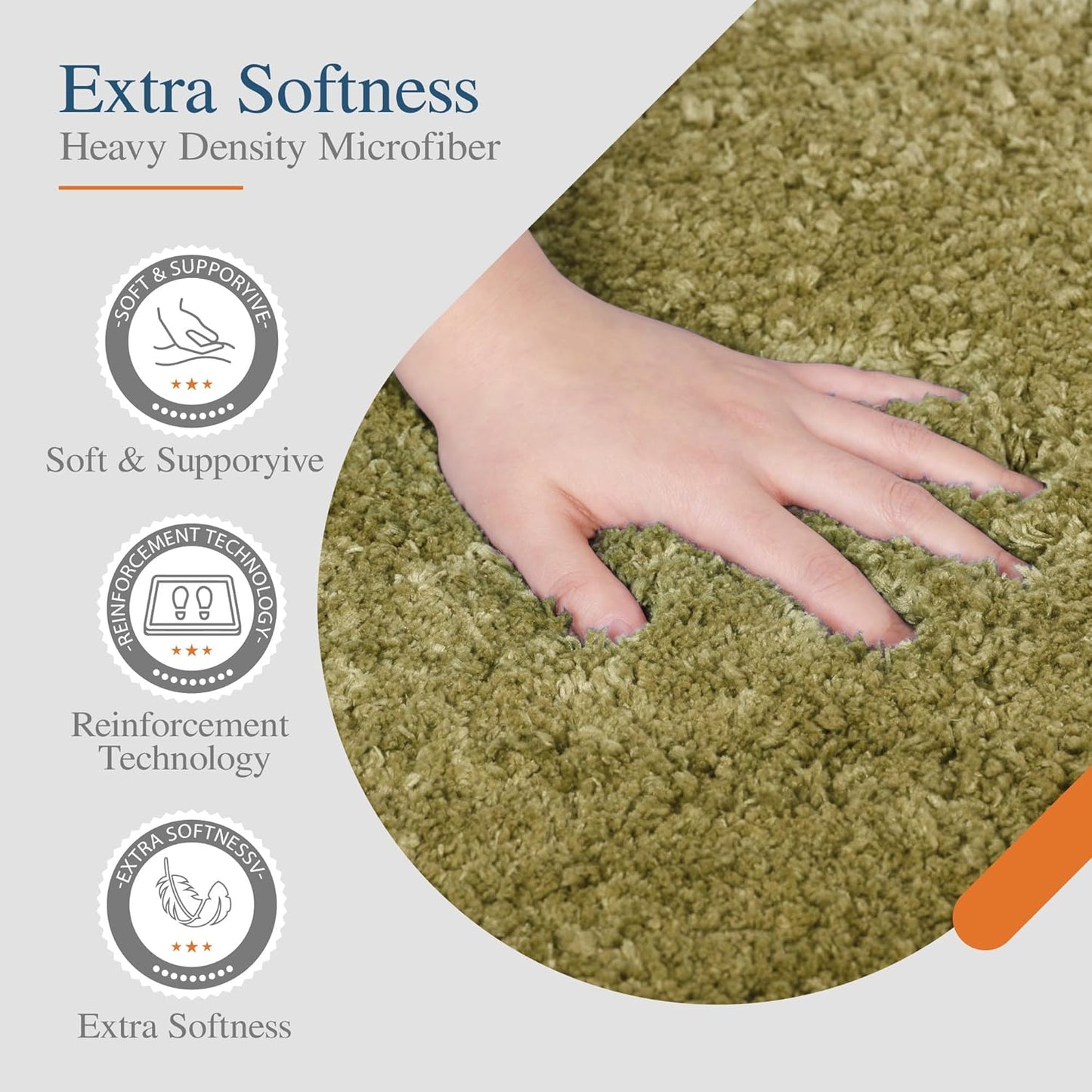 Walensee Bath Rug - Non Slip, Soft Microfiber Shaggy Bath Mat (20 x 32, Olive Green) Water Absorbent, Machine Washable, Thick Plush Shower Mat