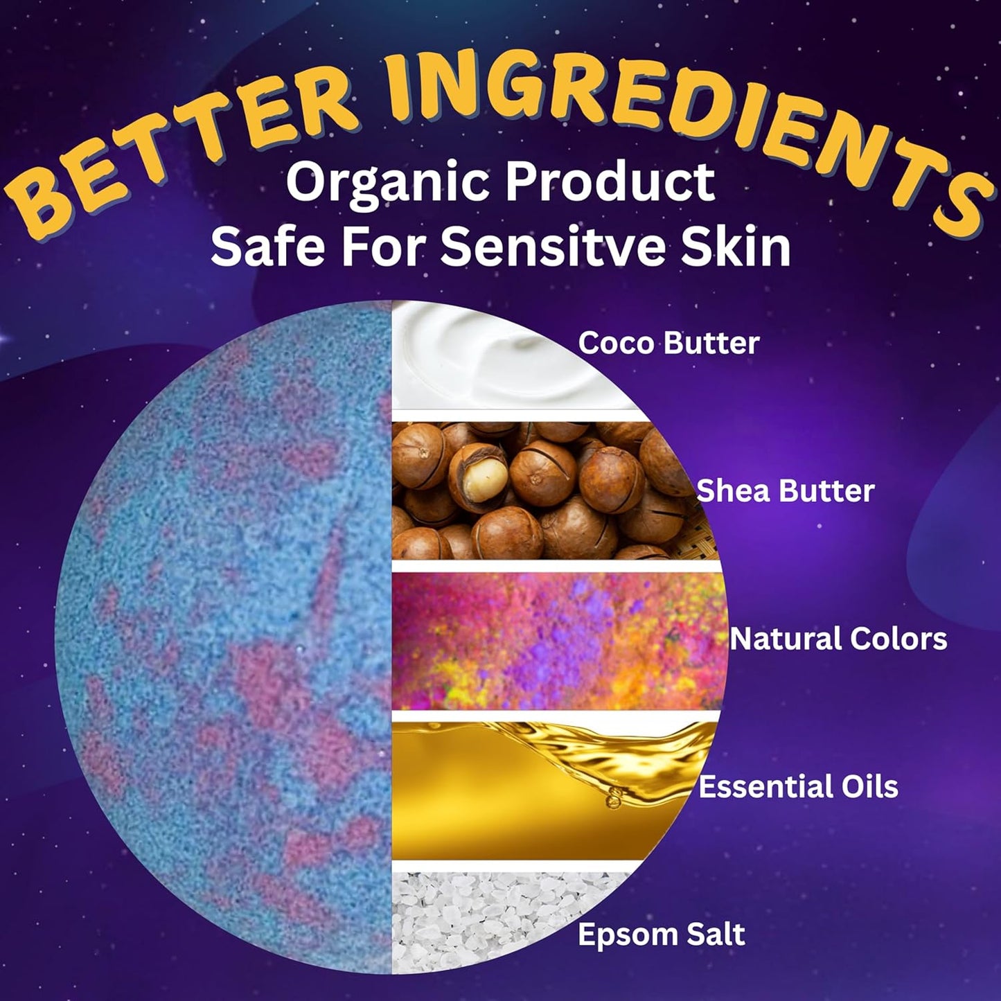 EvolutionUSA Space Bath Bombs for Boys & Girls, 6 Planet Bath Balls with Toy Hidden Inside, Organic Hypoallerganic Childrens Bathbombs, Cosmic Fun Space Surprise, Gift Set Birthday, Christmas, Easter