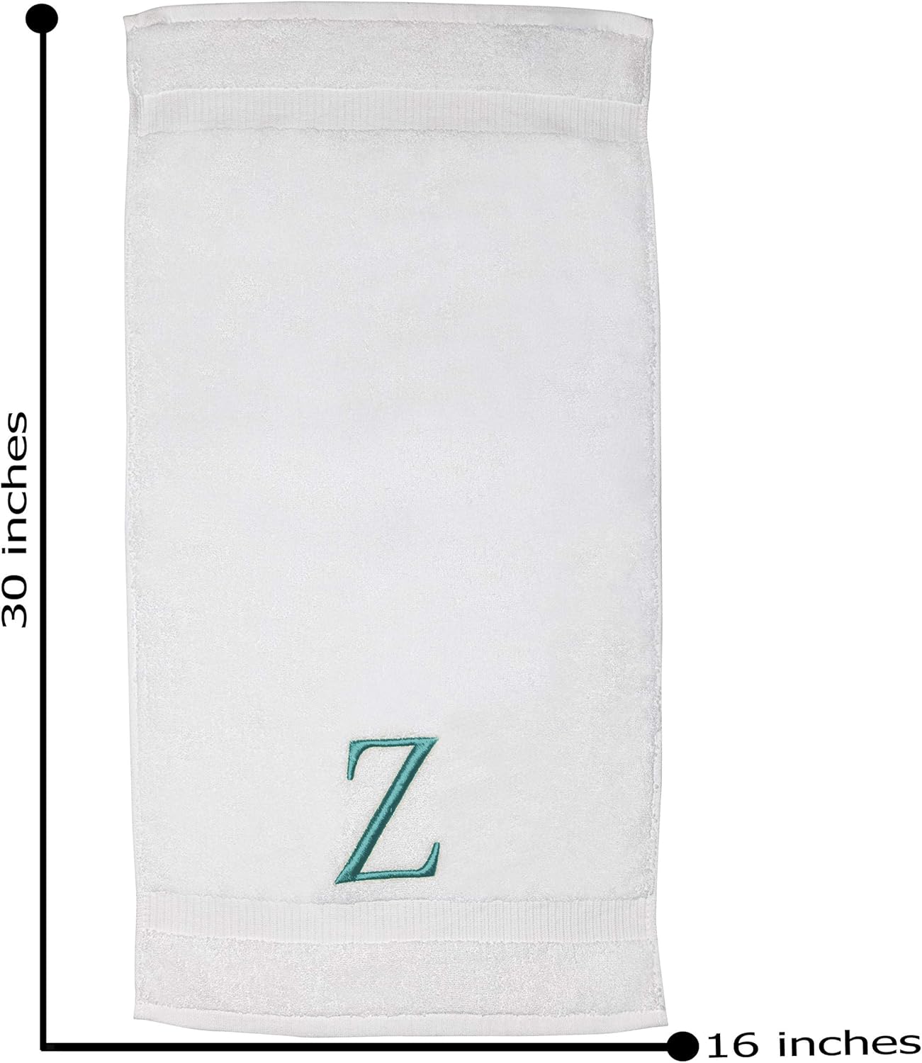 White Monogram Hand Towel for Bathroom - Monogrammed Initial Hotel Quality Decorative Embroidered Luxury Towel for Powder Room, Spa - GOTS Organic Certified - Set of 2 Teal Letter Z