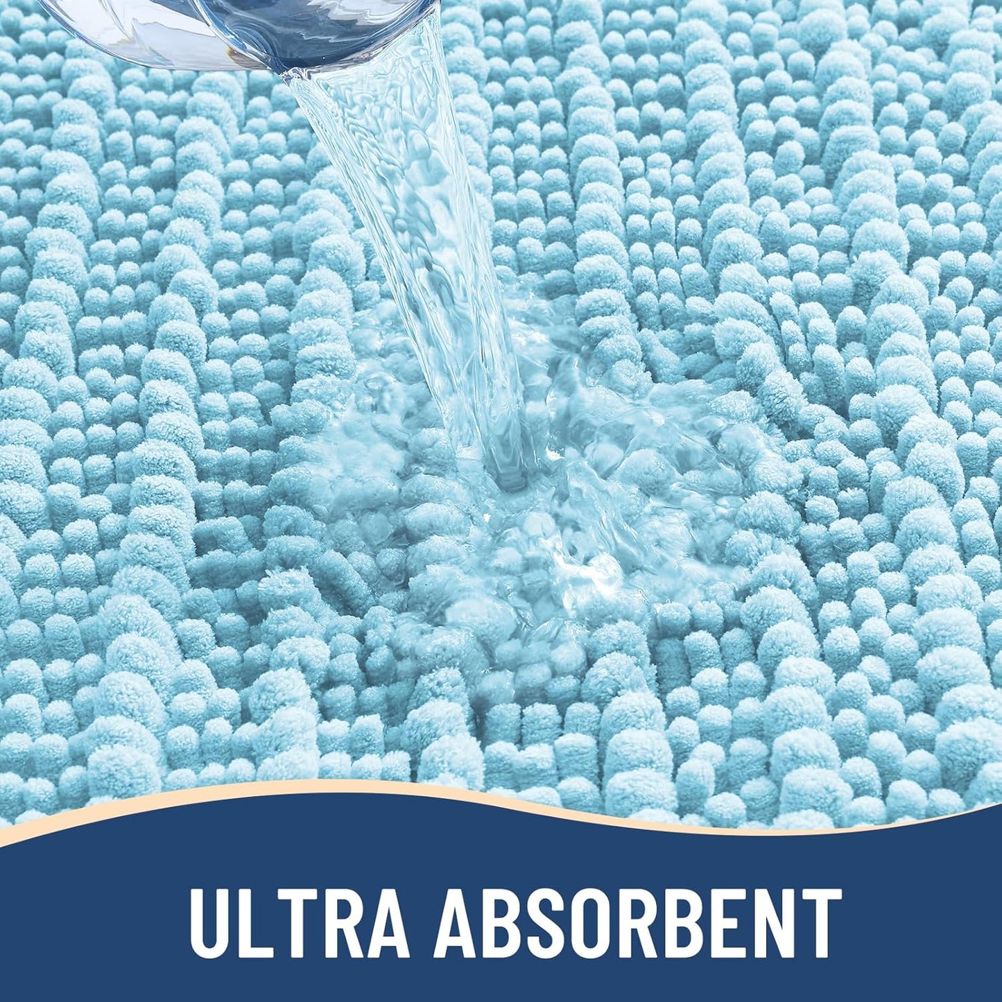 Arotive Luxury Chenille Bathroom Rug Mat, Extra Soft Thick Absorbent Shaggy Bath Rugs, Non-Slip Machine Wash Dry, Plush Bath Mats for Bathroom, Shower and Tub, 47x24, Blue