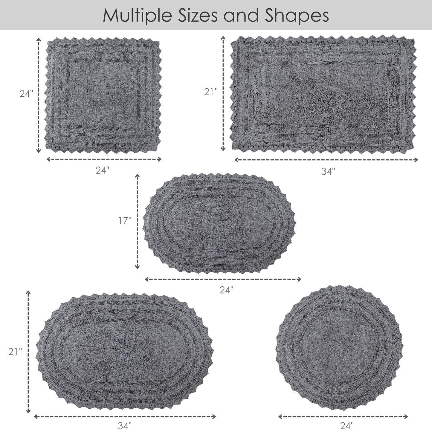 RAJRANG Titanium Grey Square Cotton Bath Mat – 24 Inch Crochet Pattern Bathroom Rug, Absorbent and Reversible Soft Mat for Daily Use in Vanity, Spa, Kitchen, or Entryway Decor