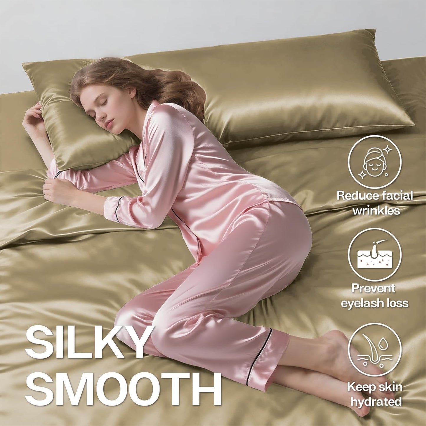 MR&HM Satin Body Pillow Cover, Soft and Breathable Body Pillow Case with Envelope Closure, Cooling and Silky Long Pillowcase for Hair and Skin,Grey (20x54, Taupe)