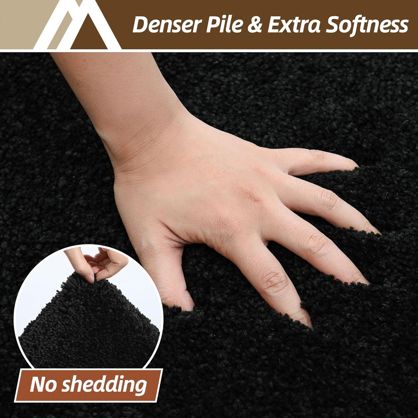 COSY HOMEER Bathroom Rugs Mat 16”x24” Absorbent Non-Slip Bath Mat Plush Shaggy Machine Washable Bath Rugs Soft Polyester Bath Mats for Bathroom Floor,Tub and Shower,Black