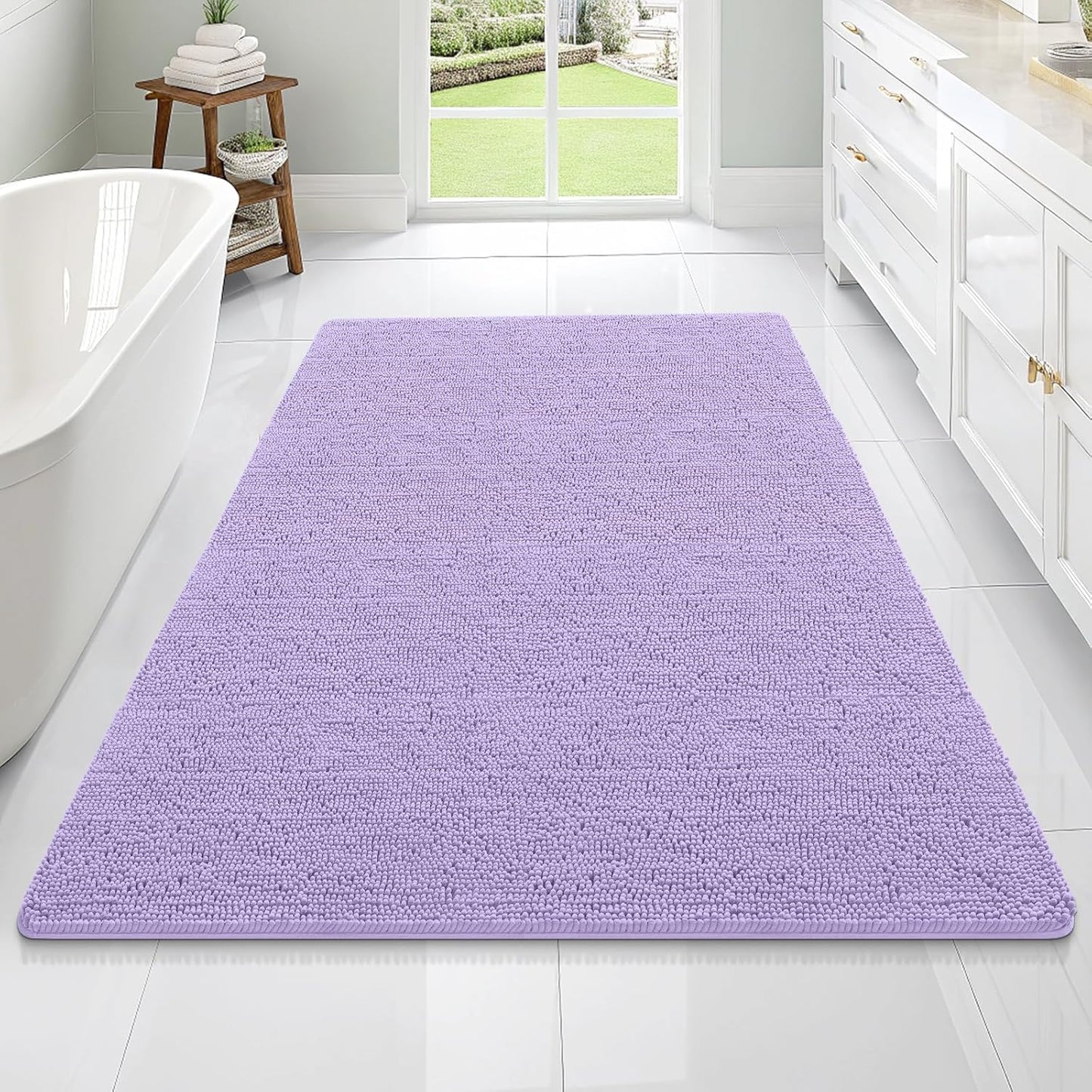OLANLY Bathroom Rugs 70x46, Extra Soft Absorbent Chenille Bath Rugs, Rubber Backing Quick Dry, Machine Washable Bath Mats for Bathroom Floor, Tub and Shower, Home Decor Accessories, Lavender