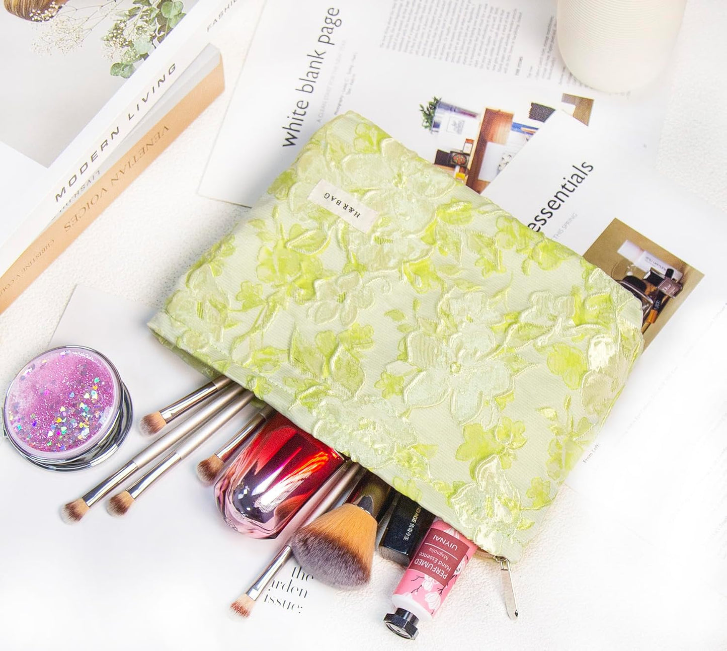 2 Pcs Makeup Bags, Large Cosmetic Bag Travel Toiletry Bag Organizer for Women, Embroidery Craft, Floral Makeup Bag Small Cosmetic Pouch Purse with Zipper Gifts for Girls Teen