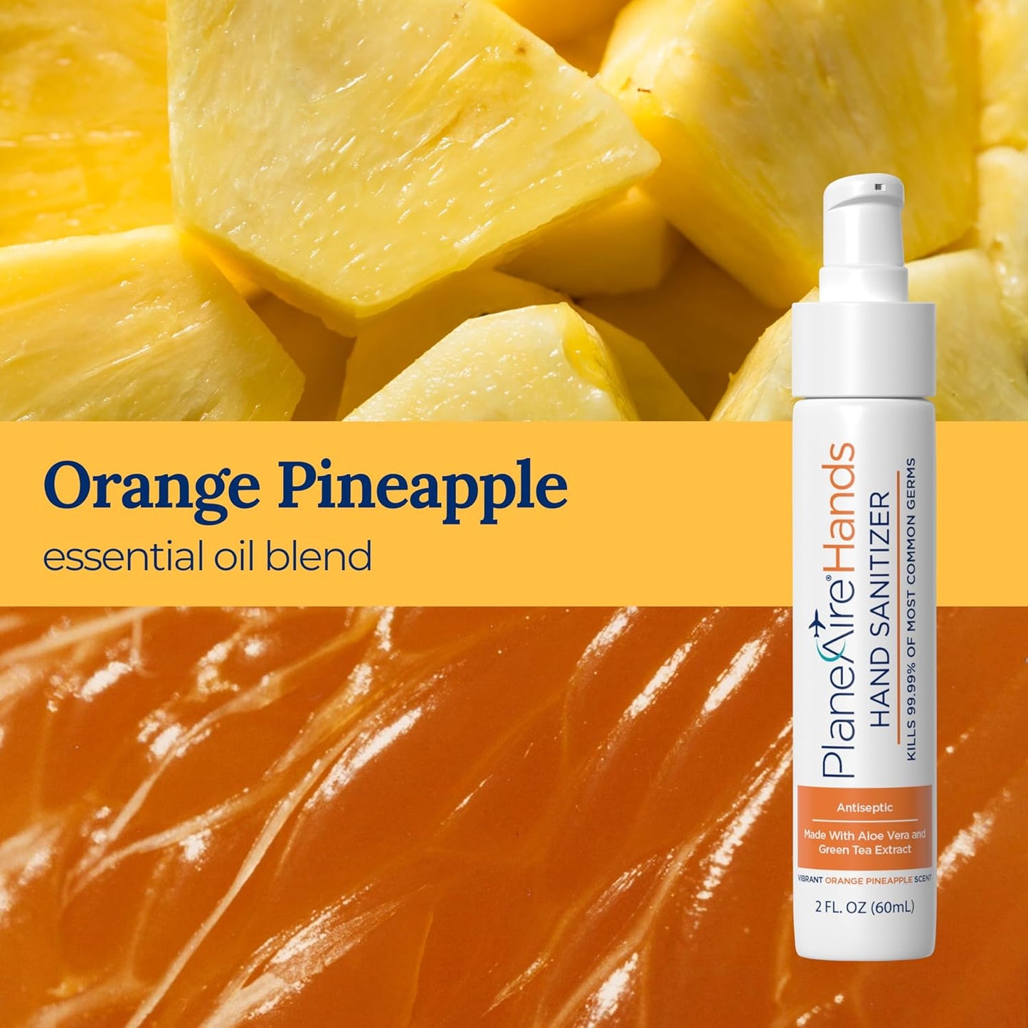 Orange Pineapple Gel Hand Sanitizer | Soothing, Moisturizing, Hydrating | Tropical Scent | Essential Oils, Green Tea Extract, Aloe, and Vegan Glycerin | TSA-Approved Travel Essential | 3-pack