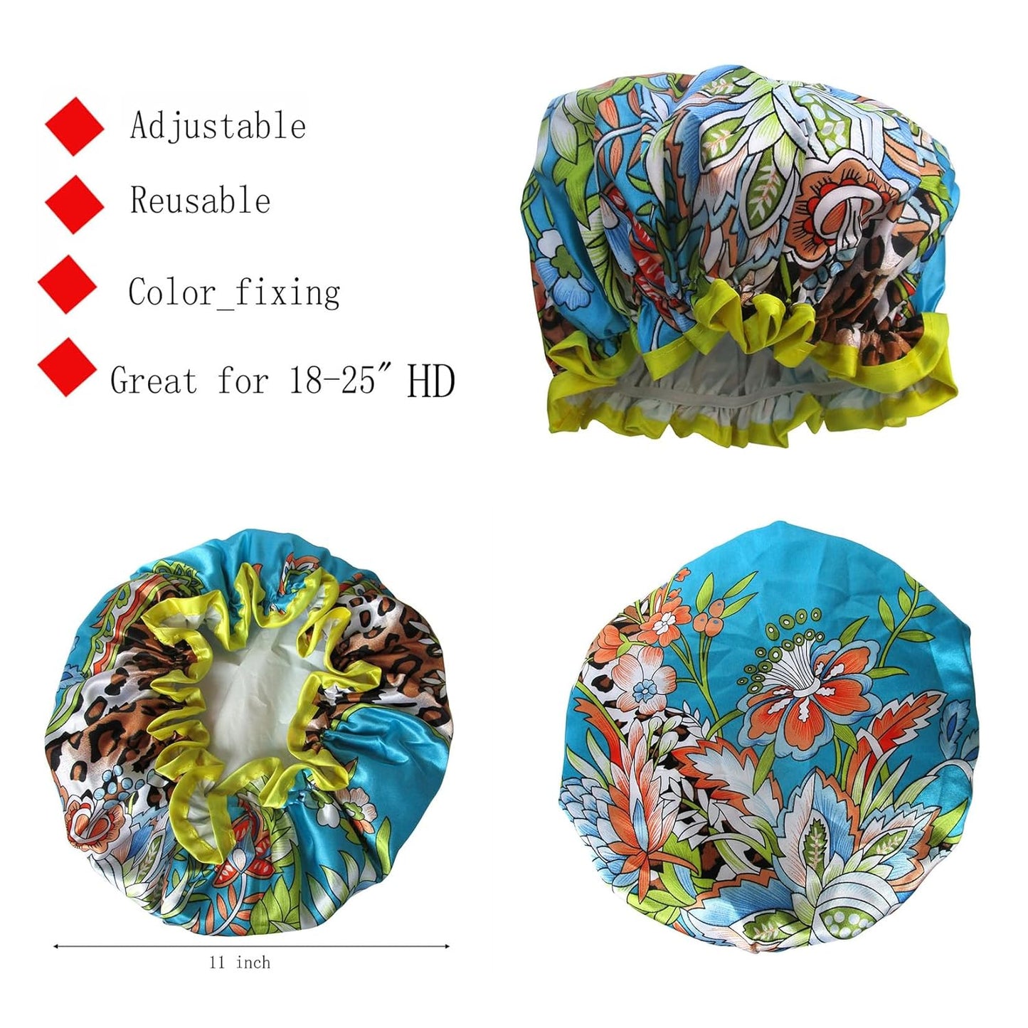 Shower Cap for Women Reusable Waterproof Shower Hat Adjustable Double Layer Bath Caps for Girls Spa Home Use,Hotel and Hair Salon